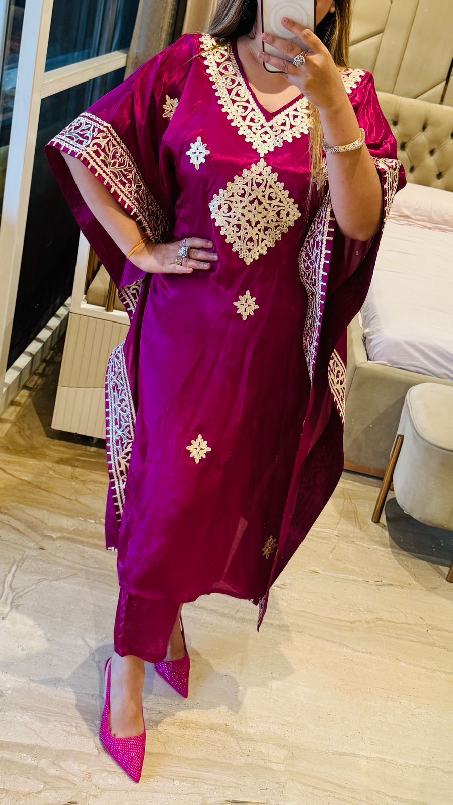 Noorani Kaftan Set Pink, Purple