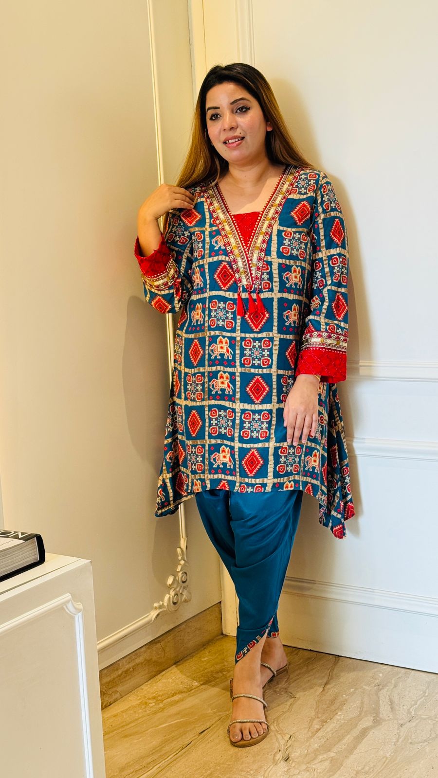 Vritika Tulip Dress- Red, Blue