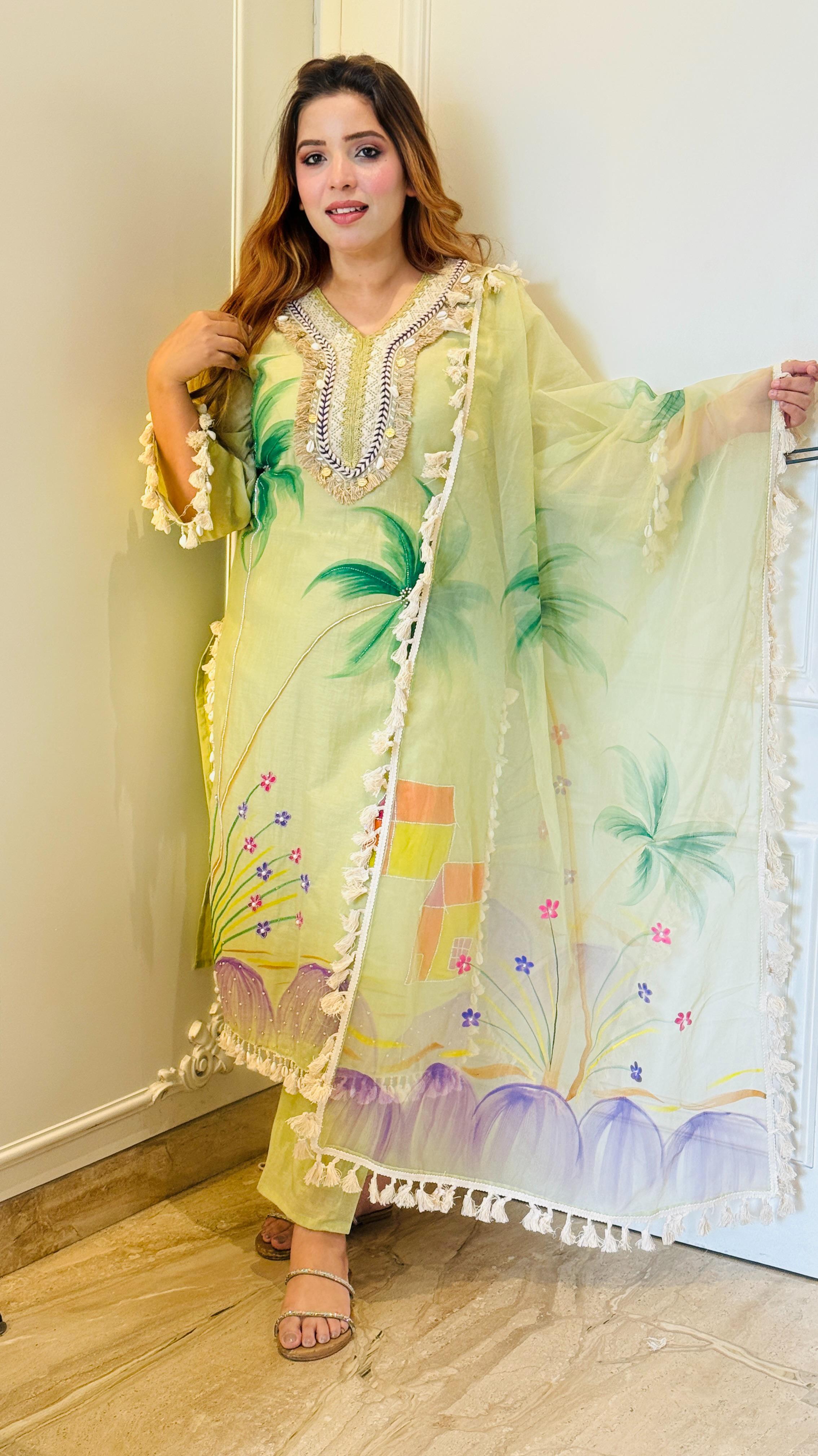 Kavisha Suit Set- Blue, Yellow