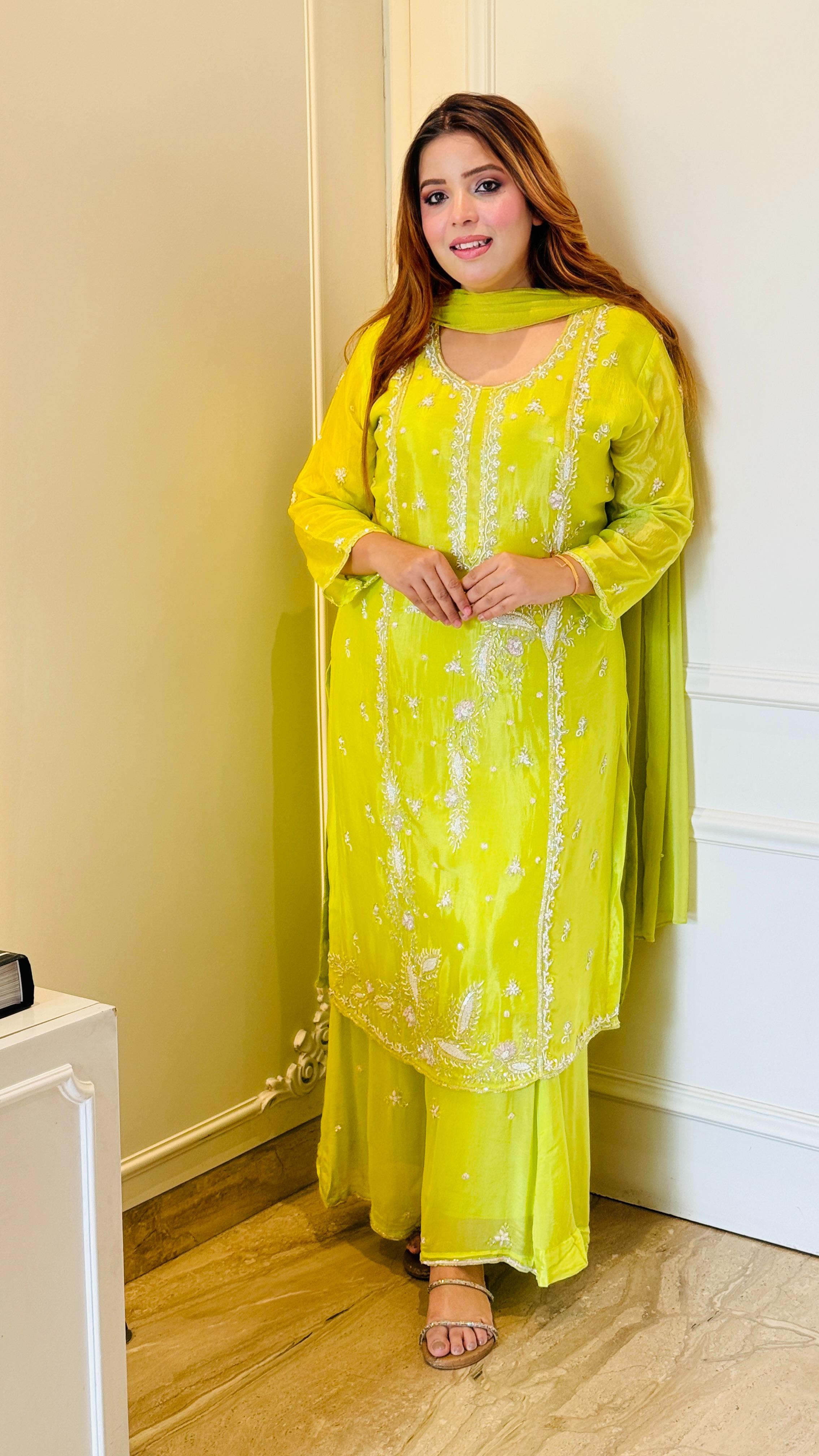 Aafreen Ombre Set- Pink, Yellow