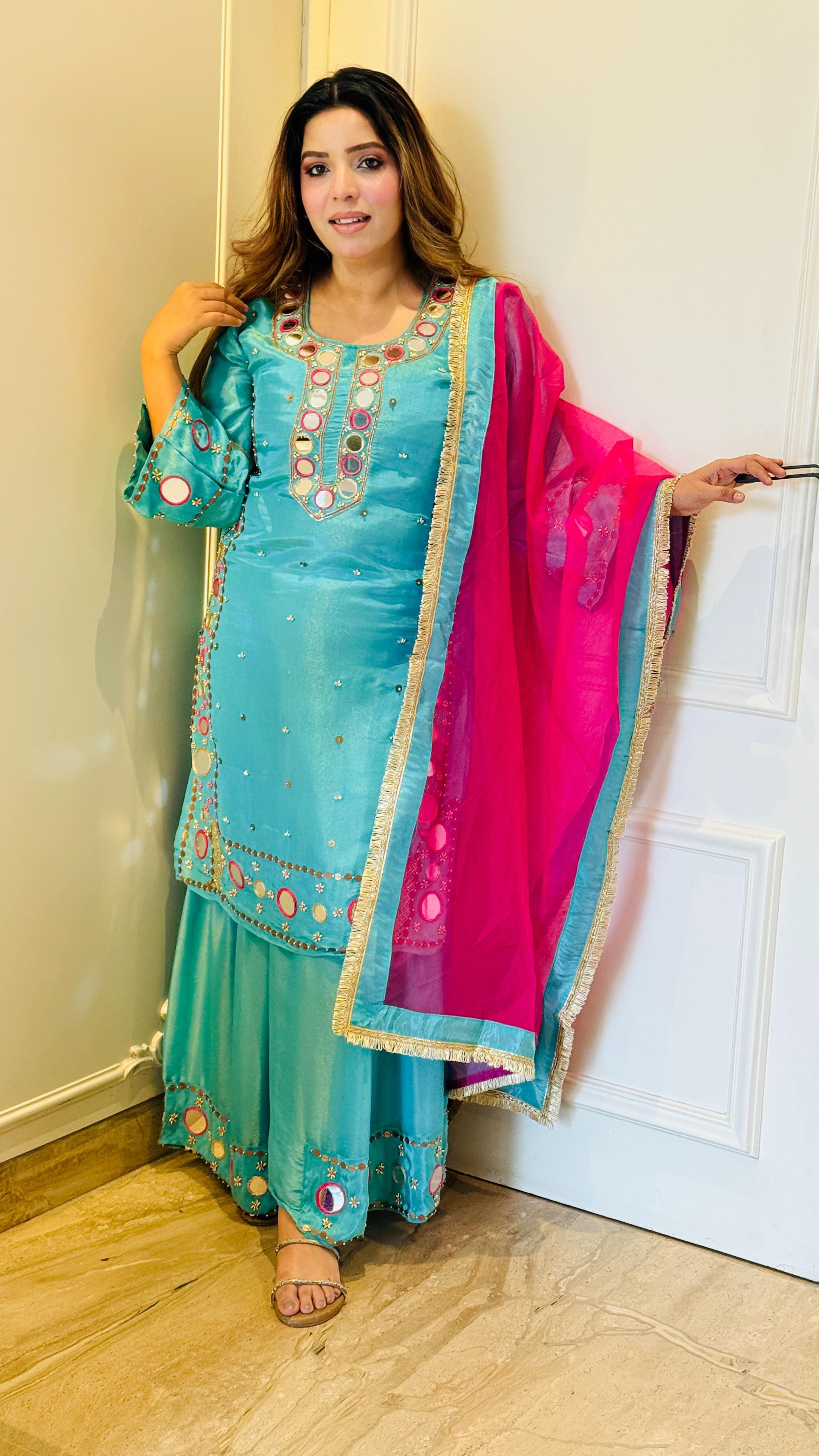 Sitara Sharara Set- Blue, Red