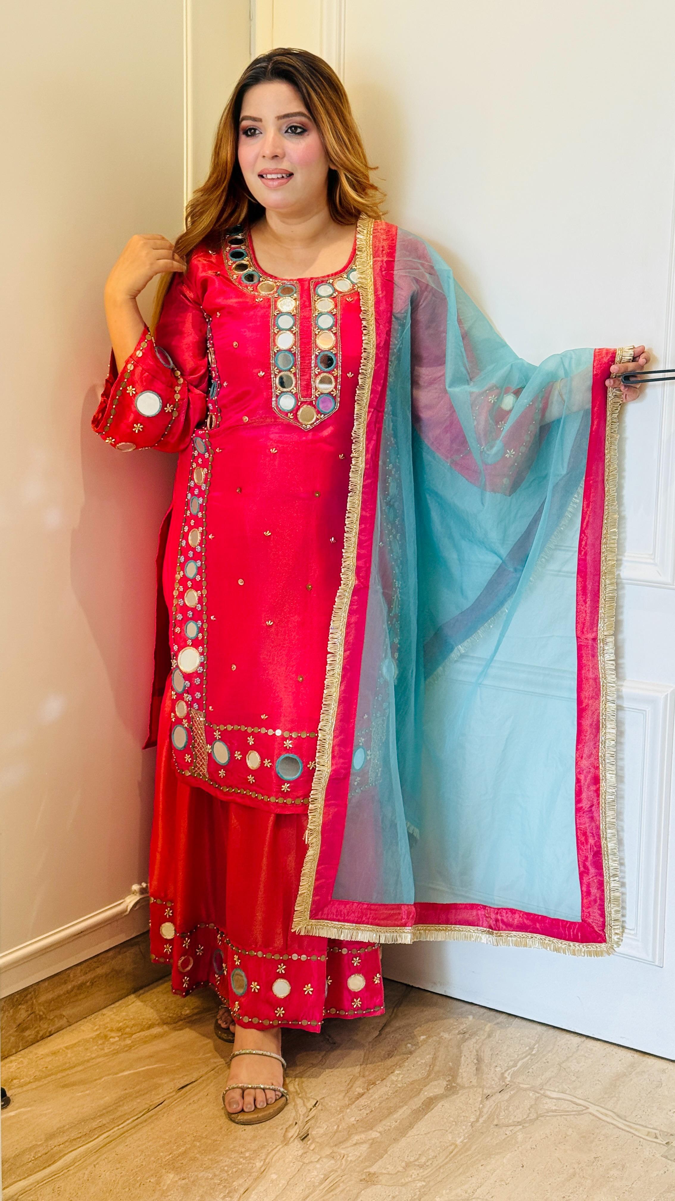Sitara Sharara Set- Blue, Red