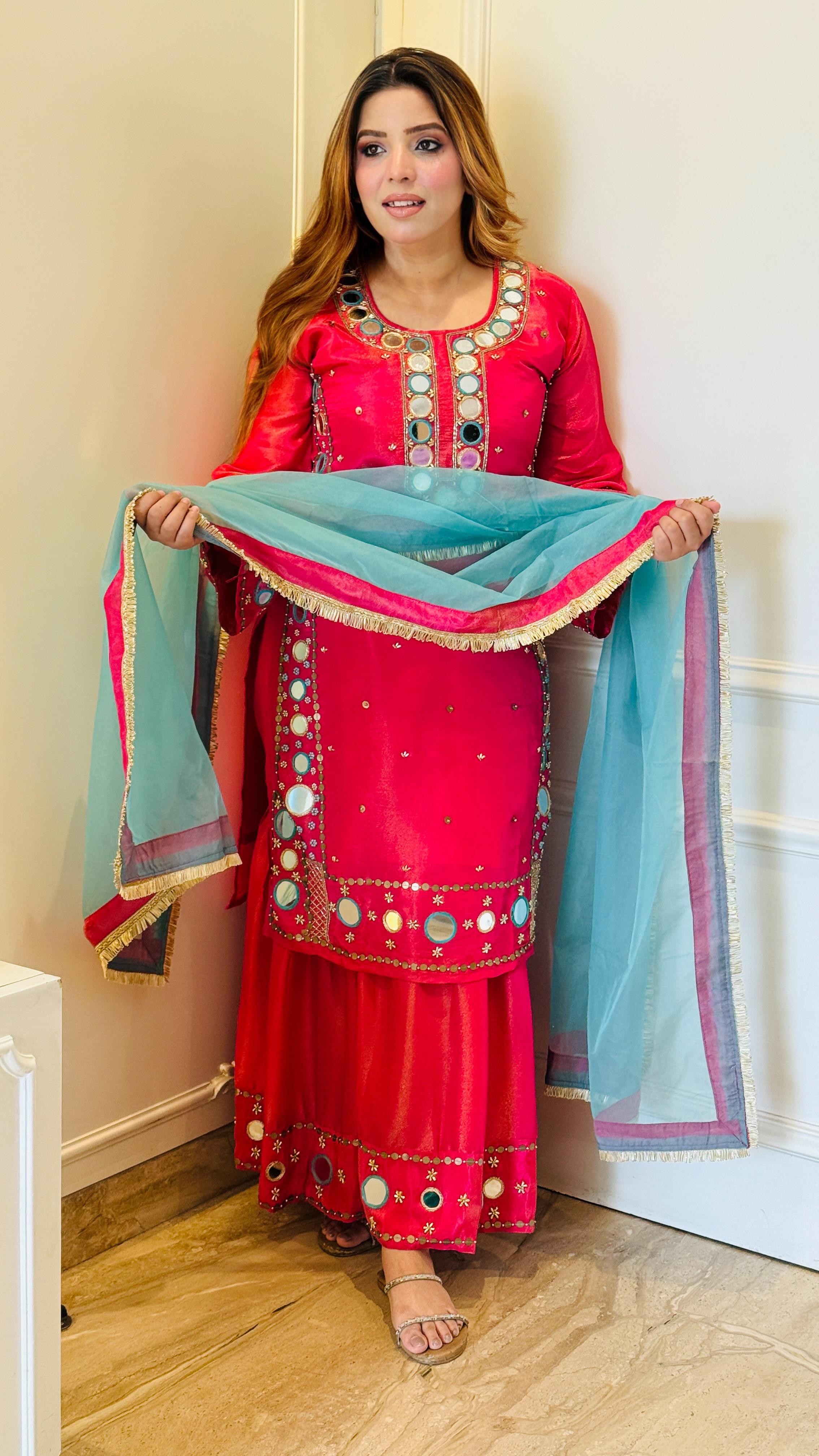 Sitara Sharara Set- Blue, Red