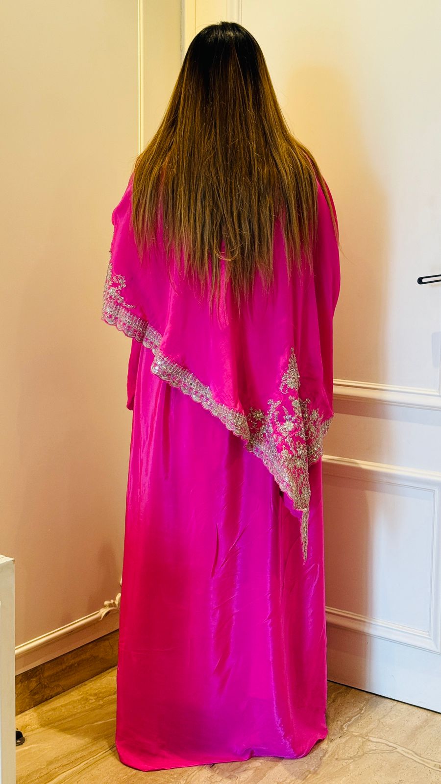 Naaira Kaftan Skirt Set- Gray, Pink