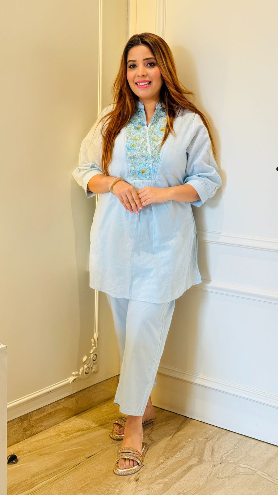 Taarini Embroidered Cordset- Blue