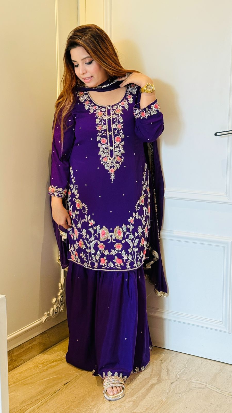 Ishya Sharara Set- Purple, Yellow