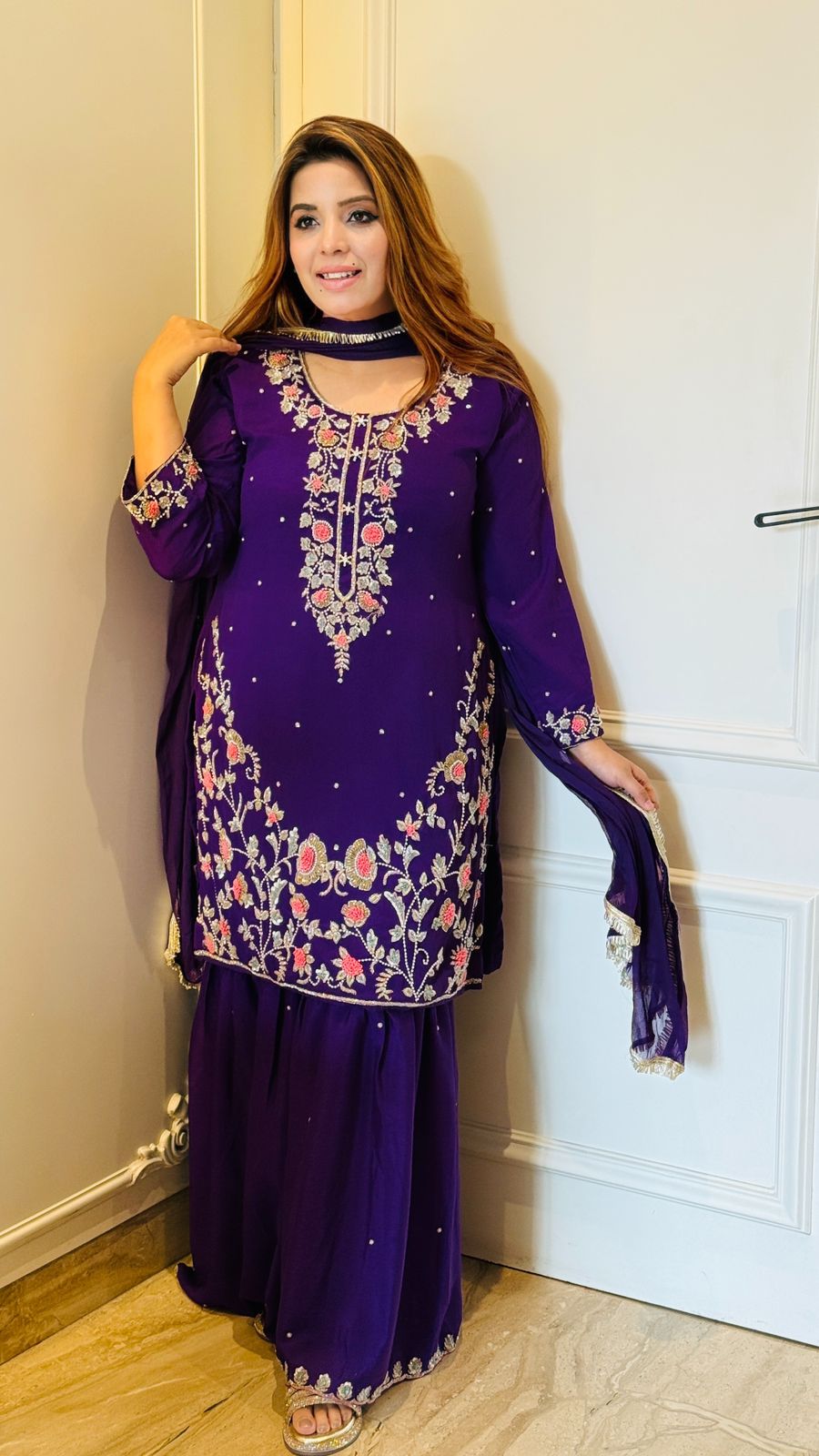 Ishya Sharara Set- Purple, Yellow