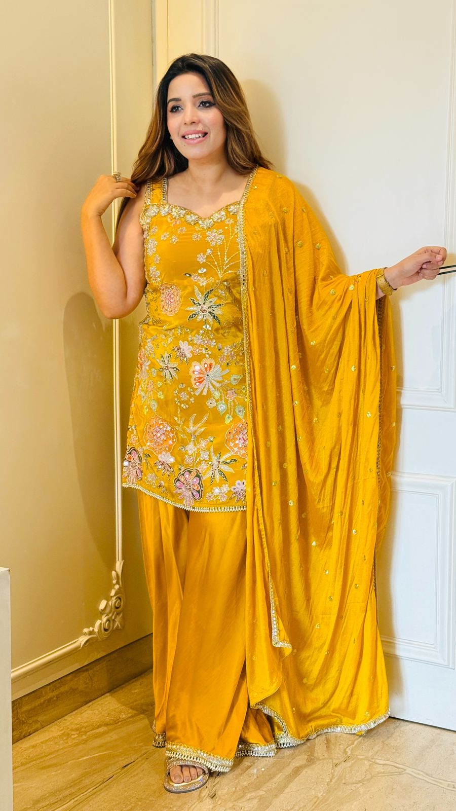 Noorani Plazo Suit Set- Pink, Yellow, Blue