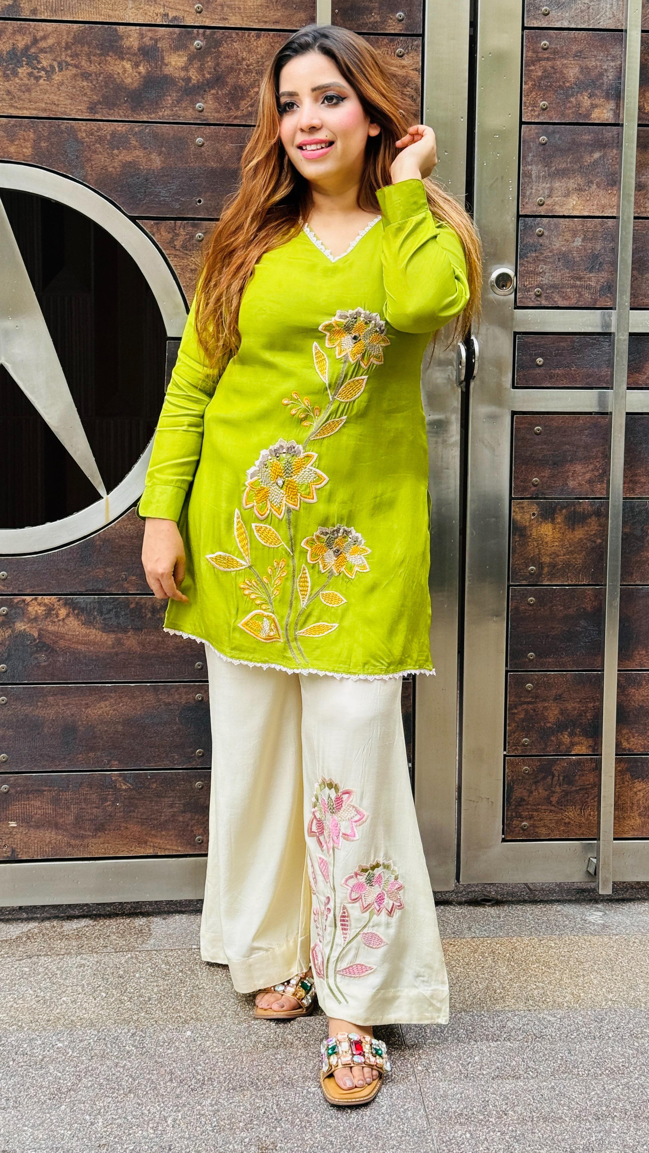 Zoya Bell Bottom Cordset- Green, Black, Purple