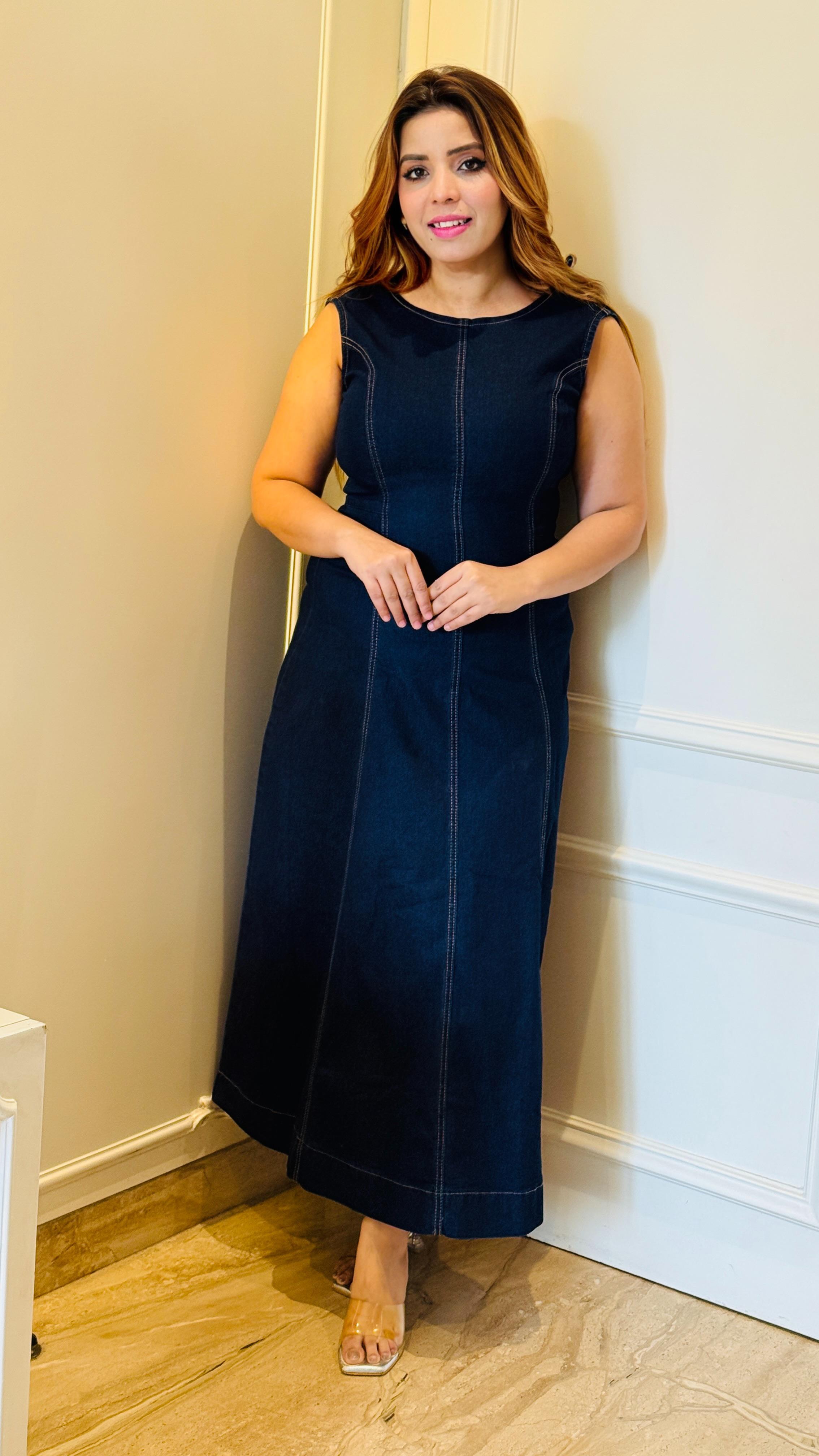 Elira Denim Dress- Blue, Navy