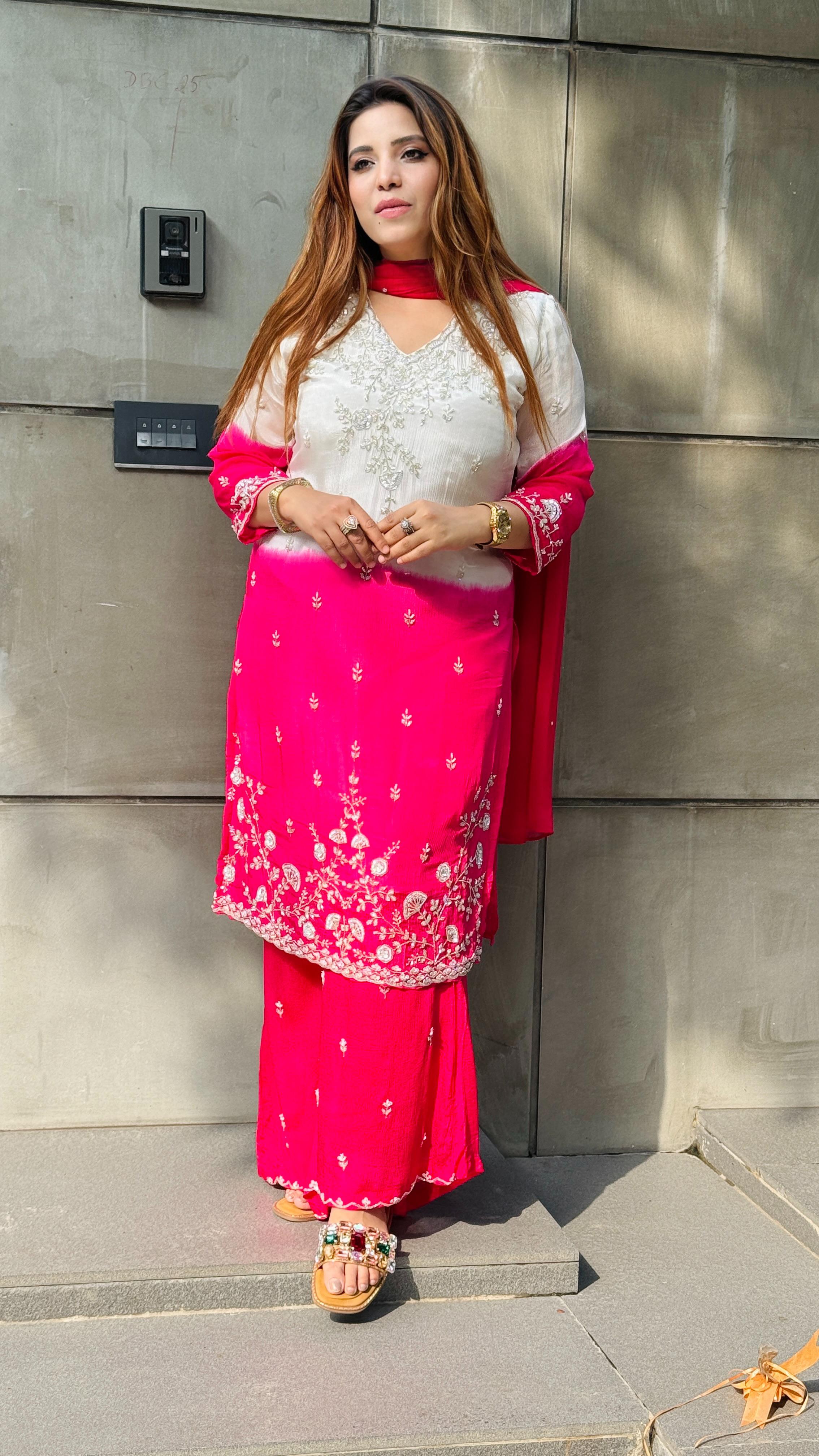 Naira Ombre Suit Set- Pink, Red, Orange