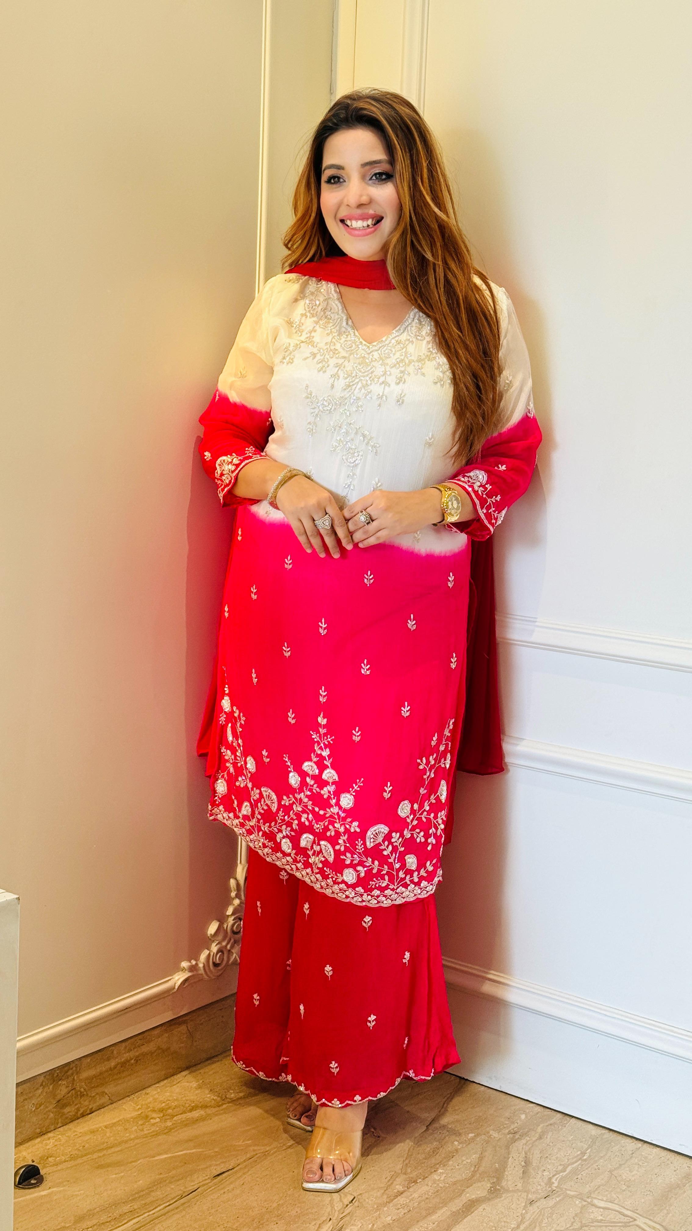 Naira Ombre Suit Set- Pink, Red, Orange