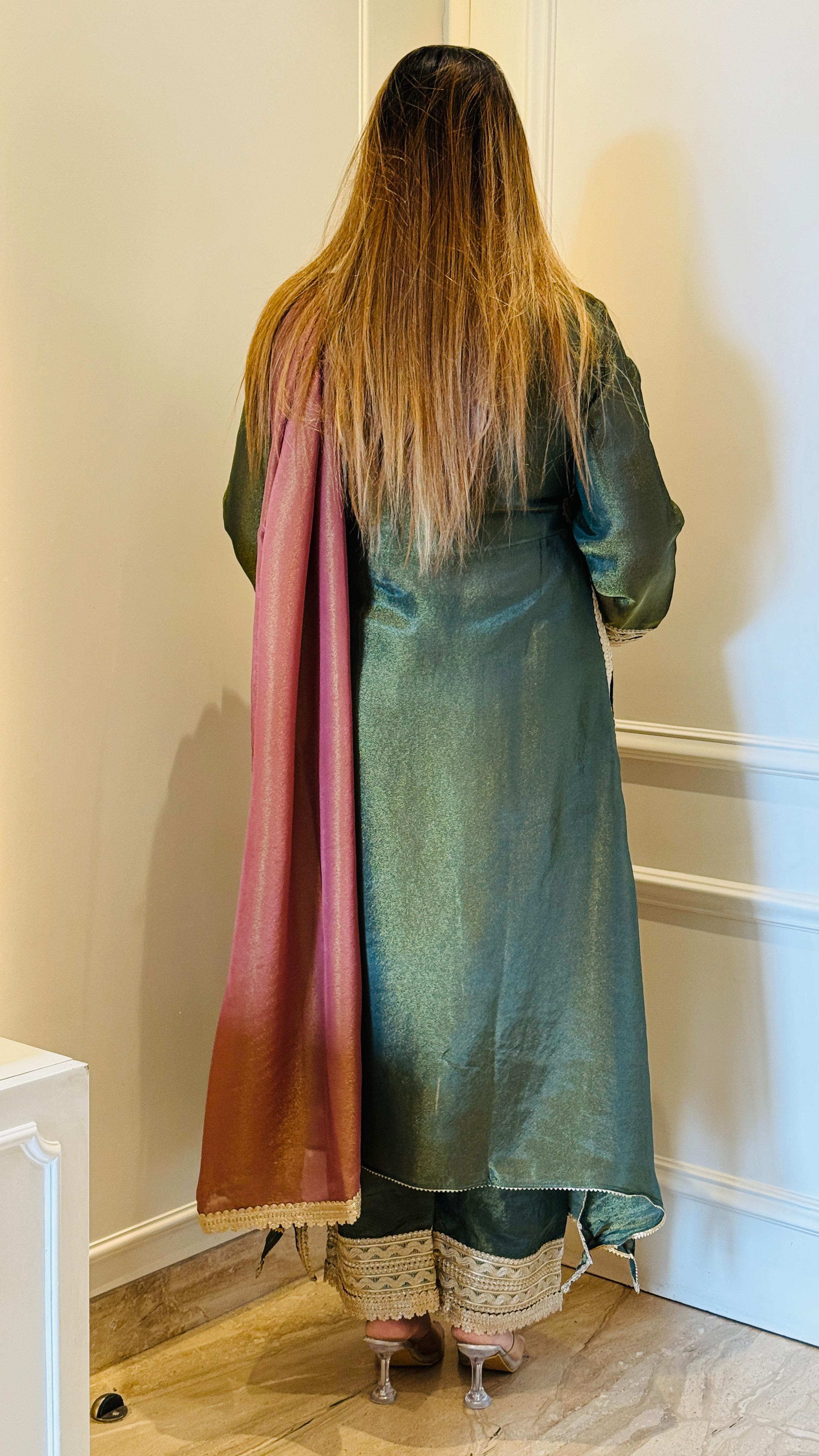 Elegant Suit Set- Green, Pink