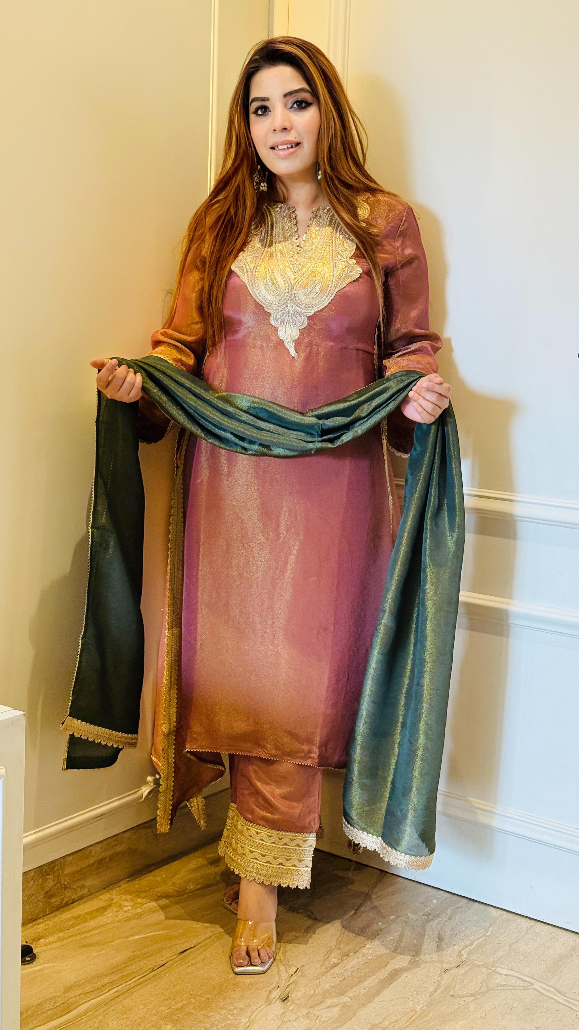 Elegant Suit Set- Green, Pink