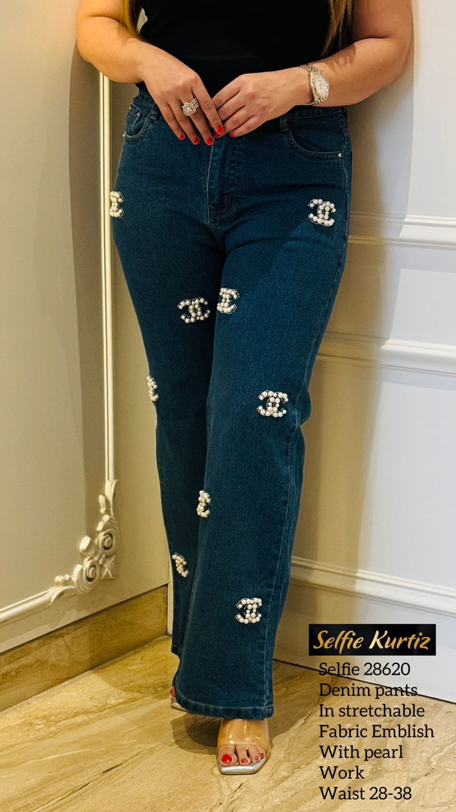 Liora Denim Pants- Blue, Navy