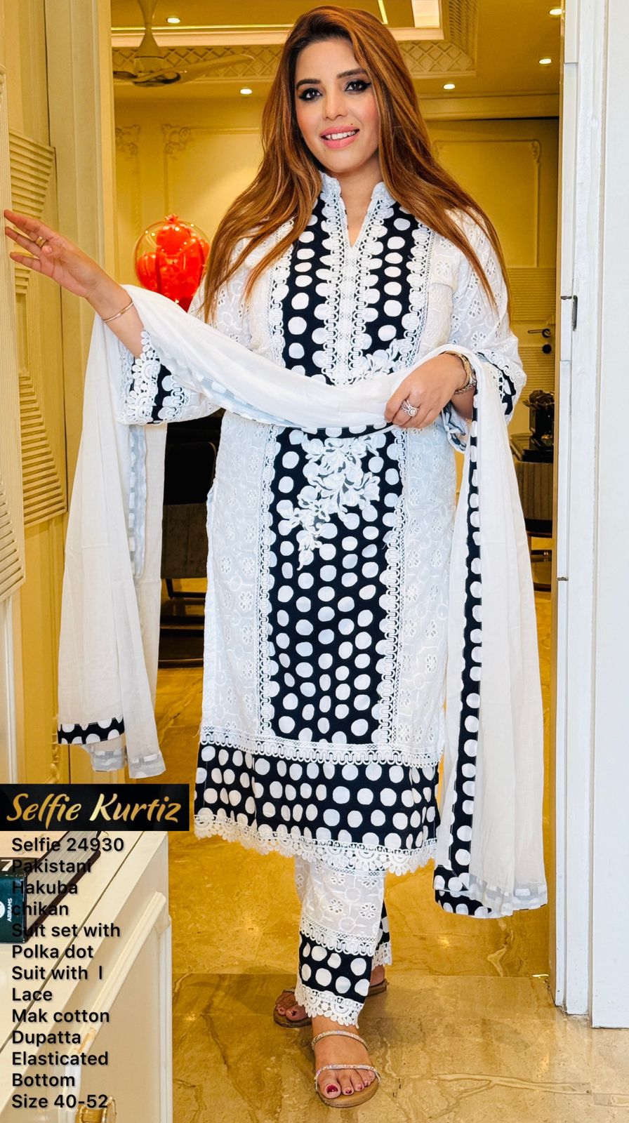 White with Black Aafreen Chikan Suit Set