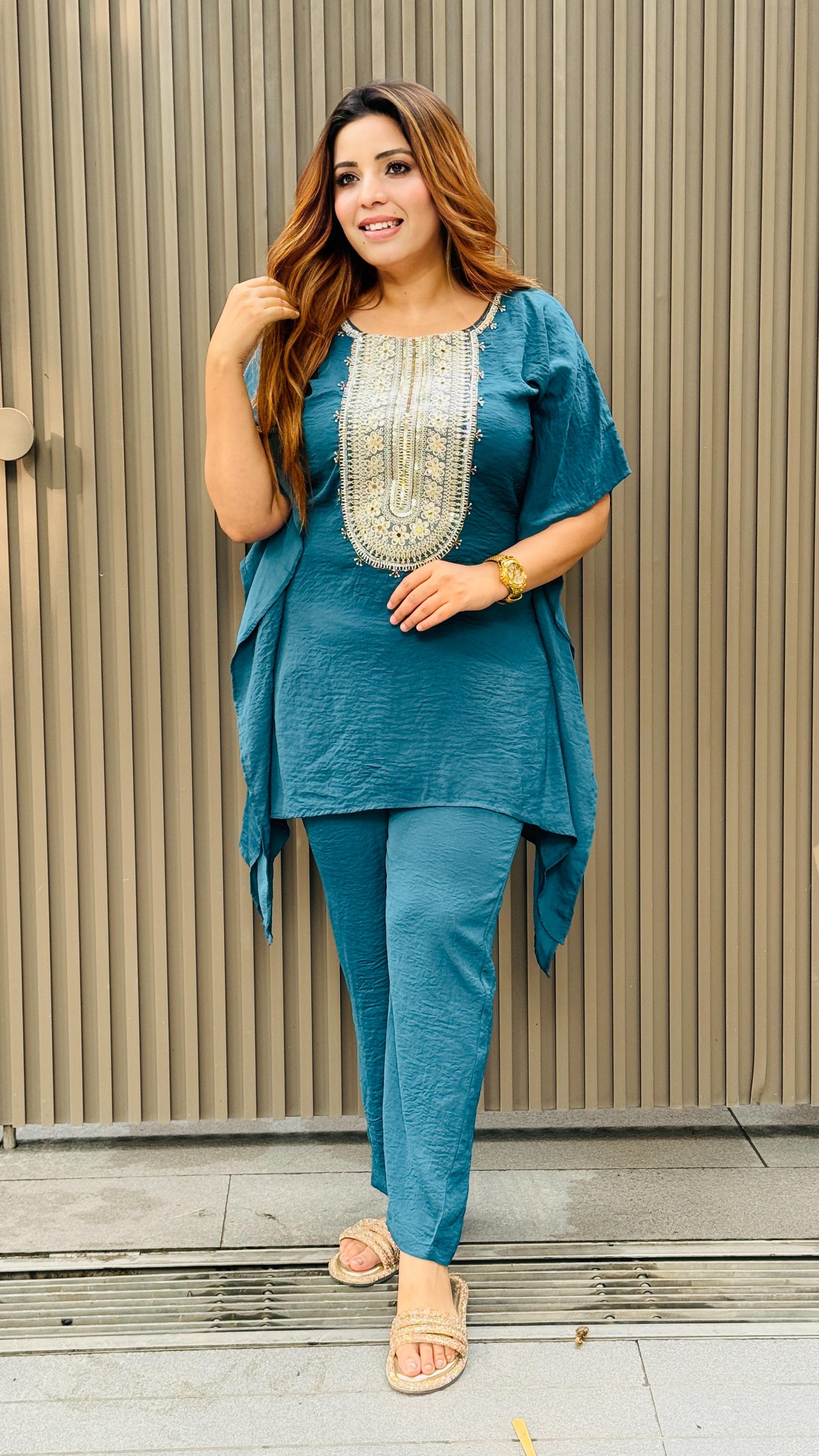 Luxe Kaftan Set- Blue, Pink