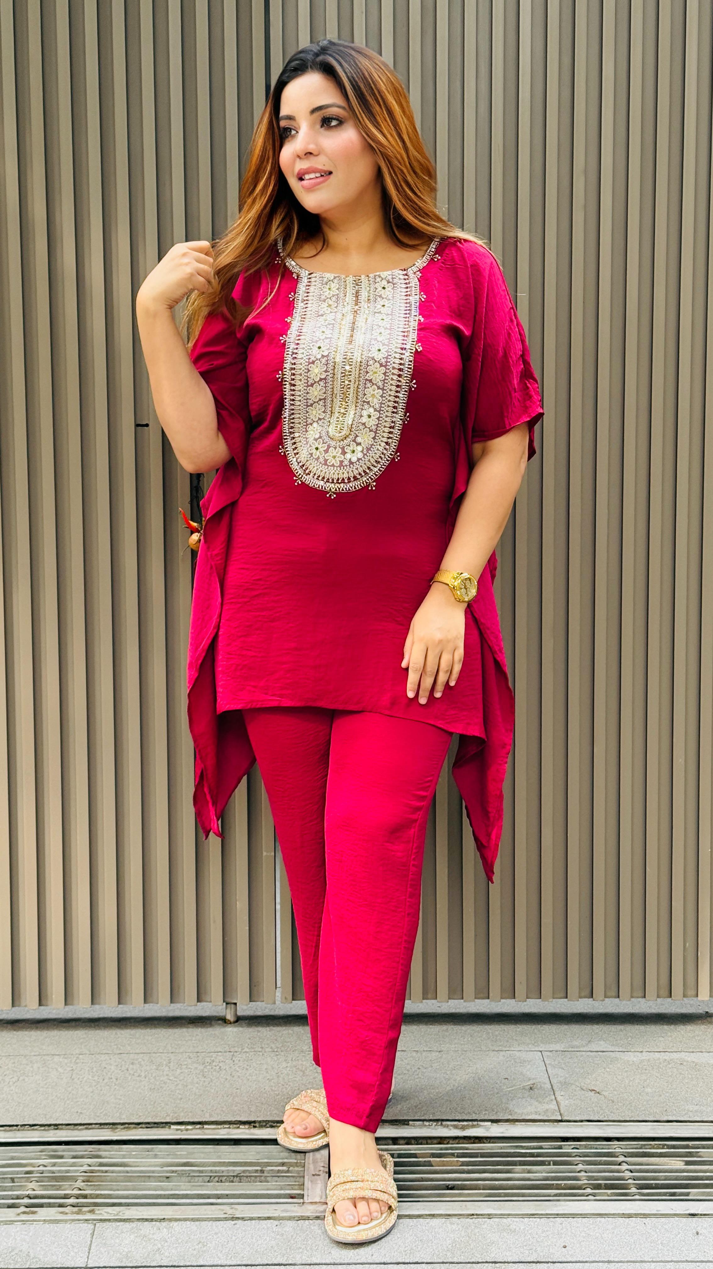 Luxe Kaftan Set- Blue, Pink