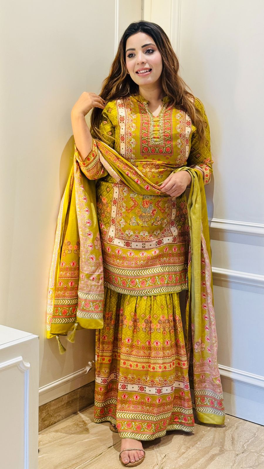 Luxe Maslin Sharara Set- Blue, Yellow