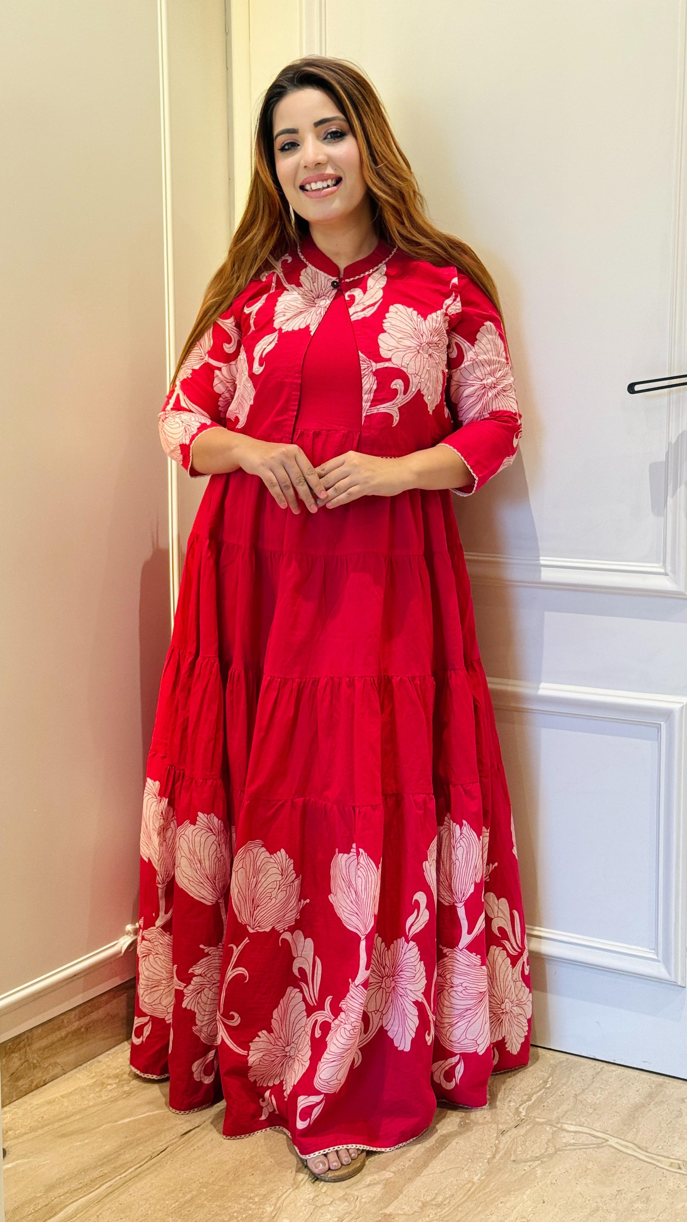 Sharvika Anarkali Suit Set- Pink, Orange, Blue