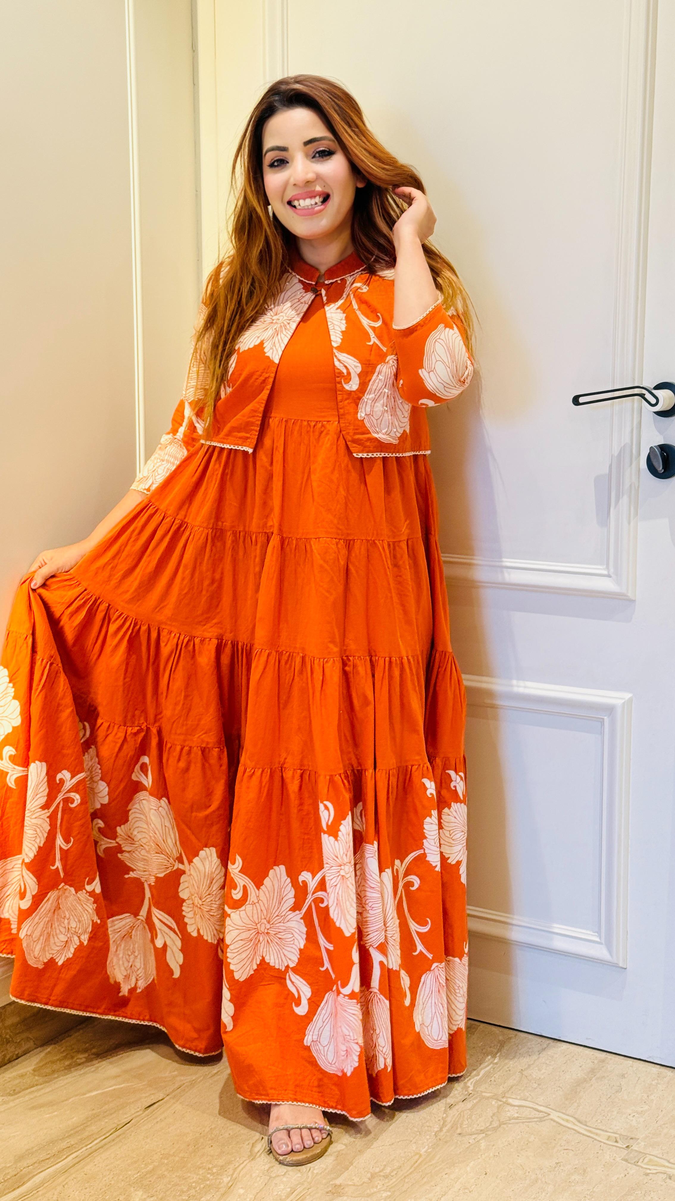 Sharvika Anarkali Suit Set- Pink, Orange, Blue