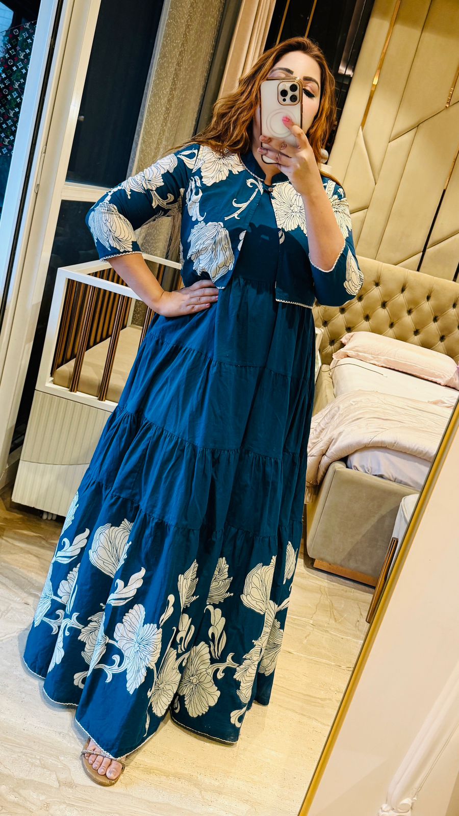 Sharvika Anarkali Suit Set- Pink, Orange, Blue