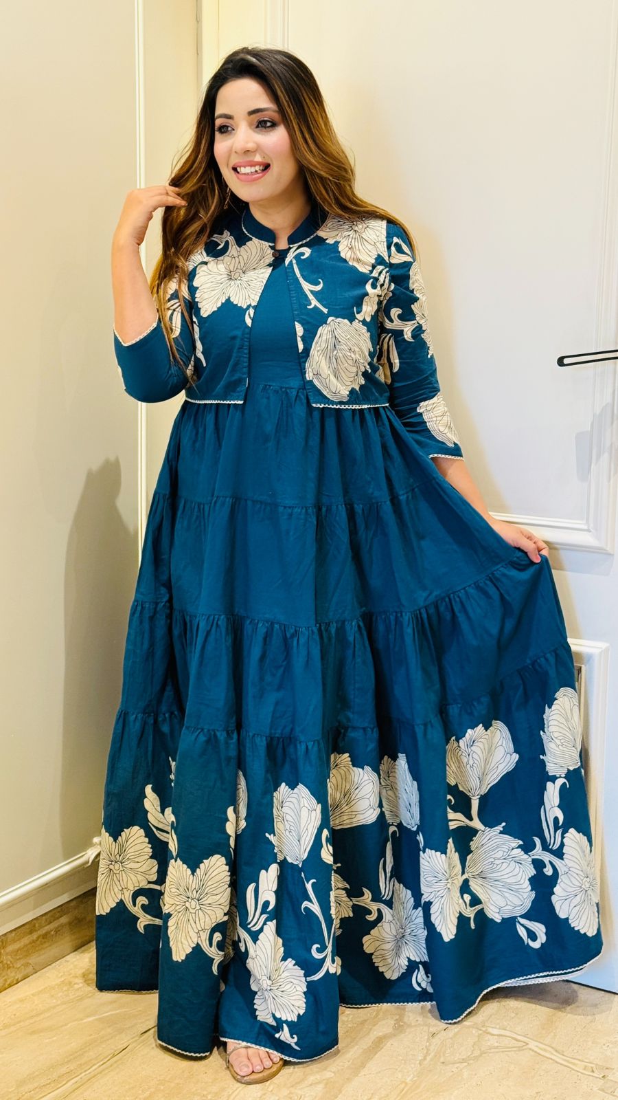 Sharvika Anarkali Suit Set- Pink, Orange, Blue