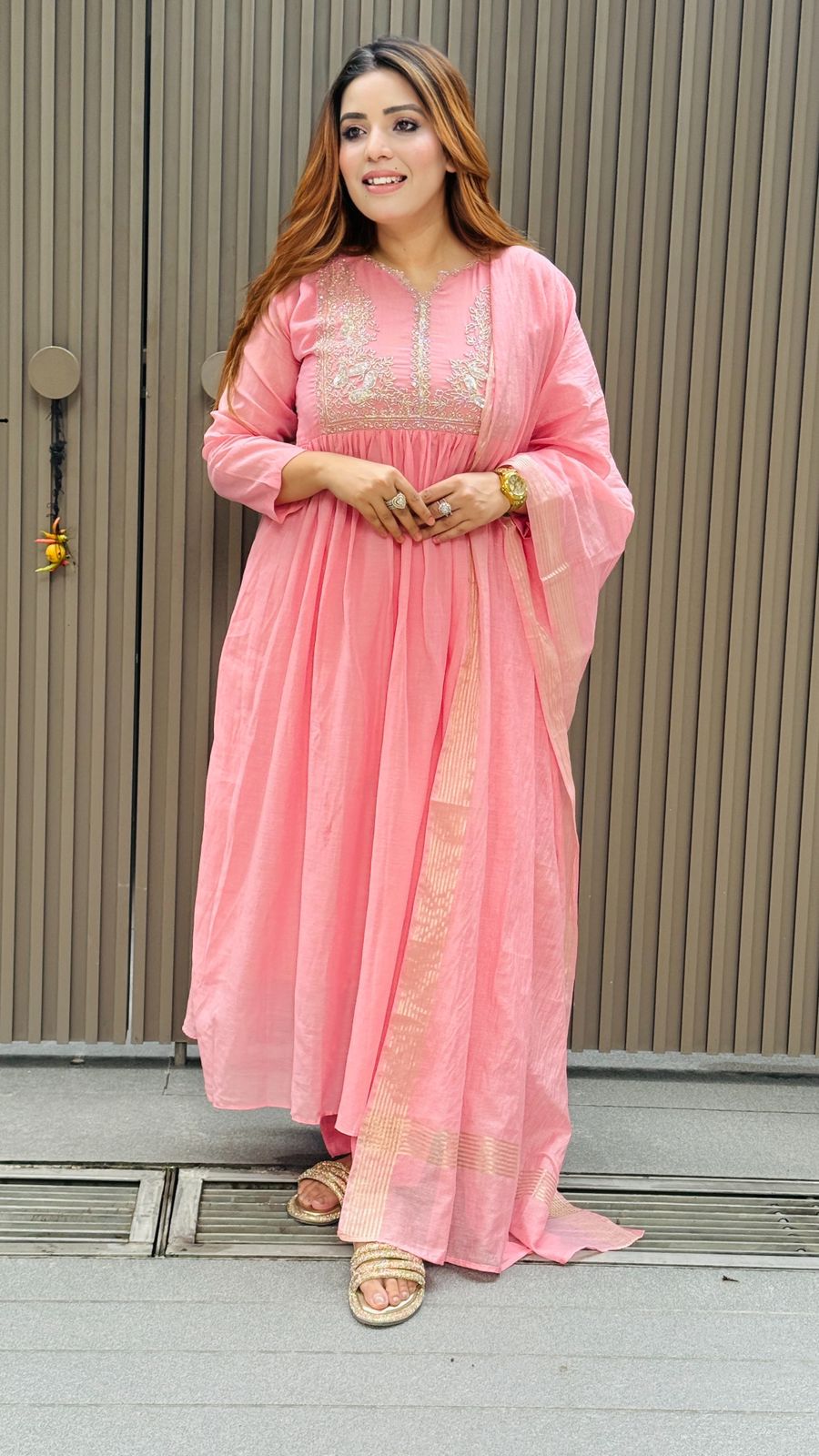 Niyara Cotton Suit Set- Blue, Pink