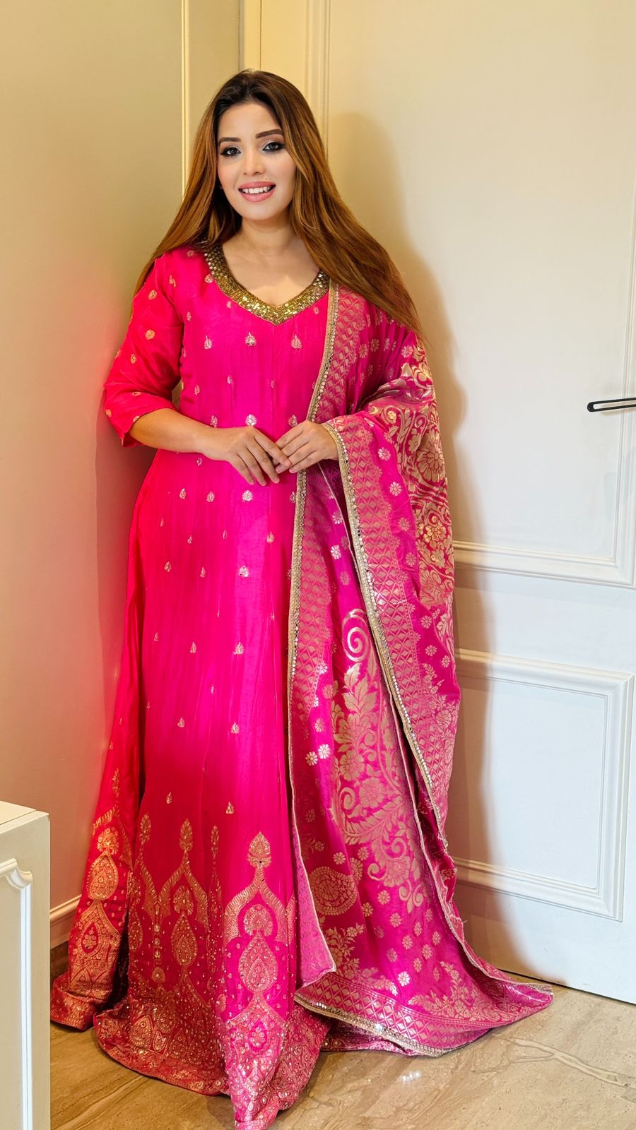Ira Anarkali Set- Pink, Orange