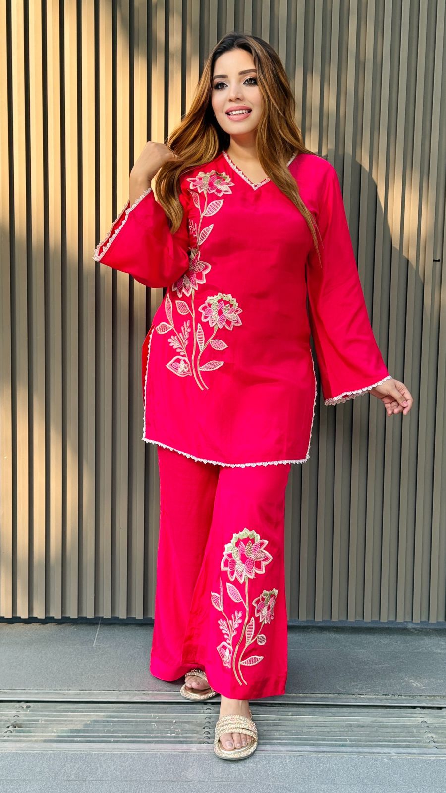 Ishleen Bell Bottom Set- Blue, Pink