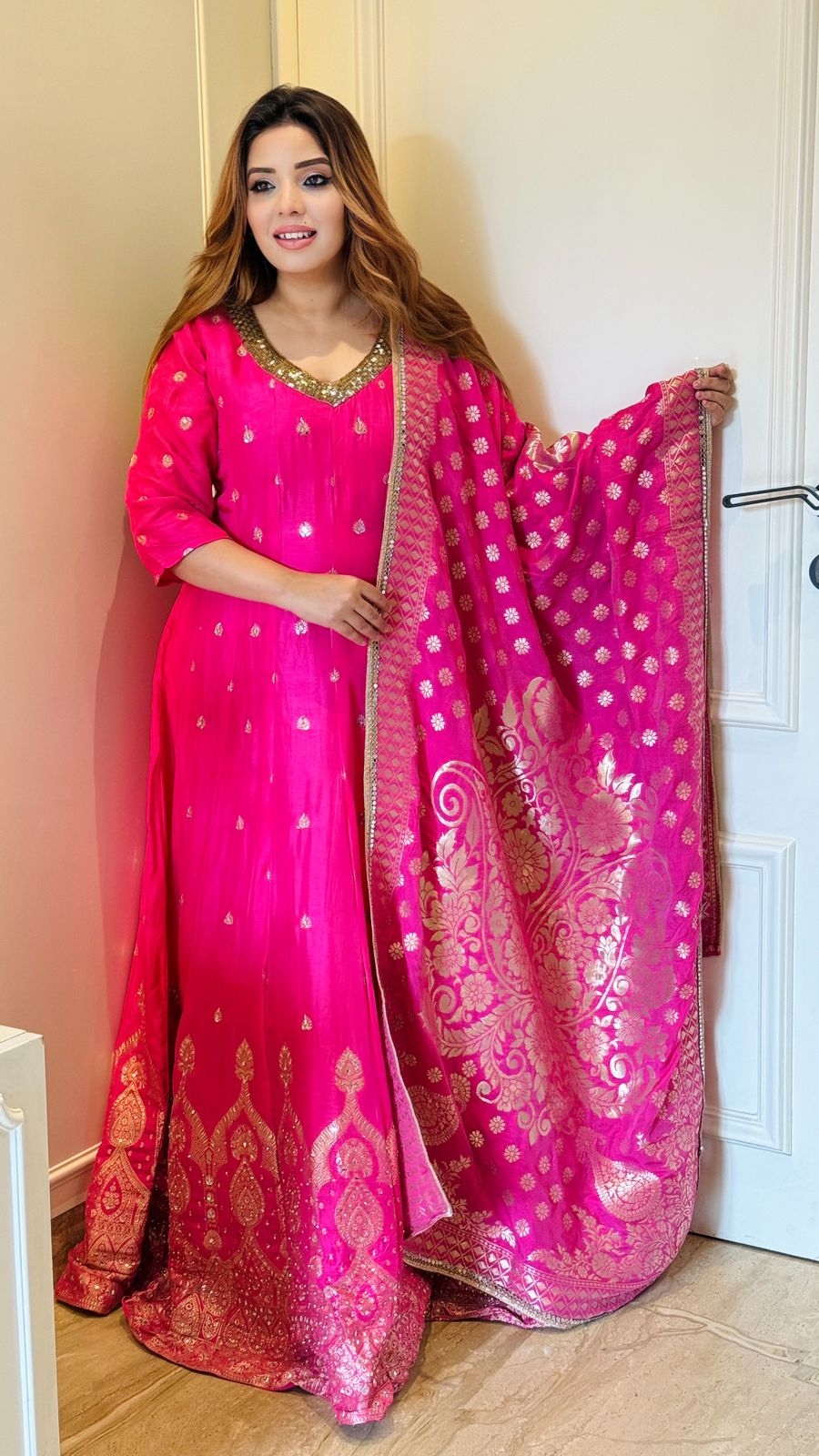 Ira Anarkali Set- Pink, Orange