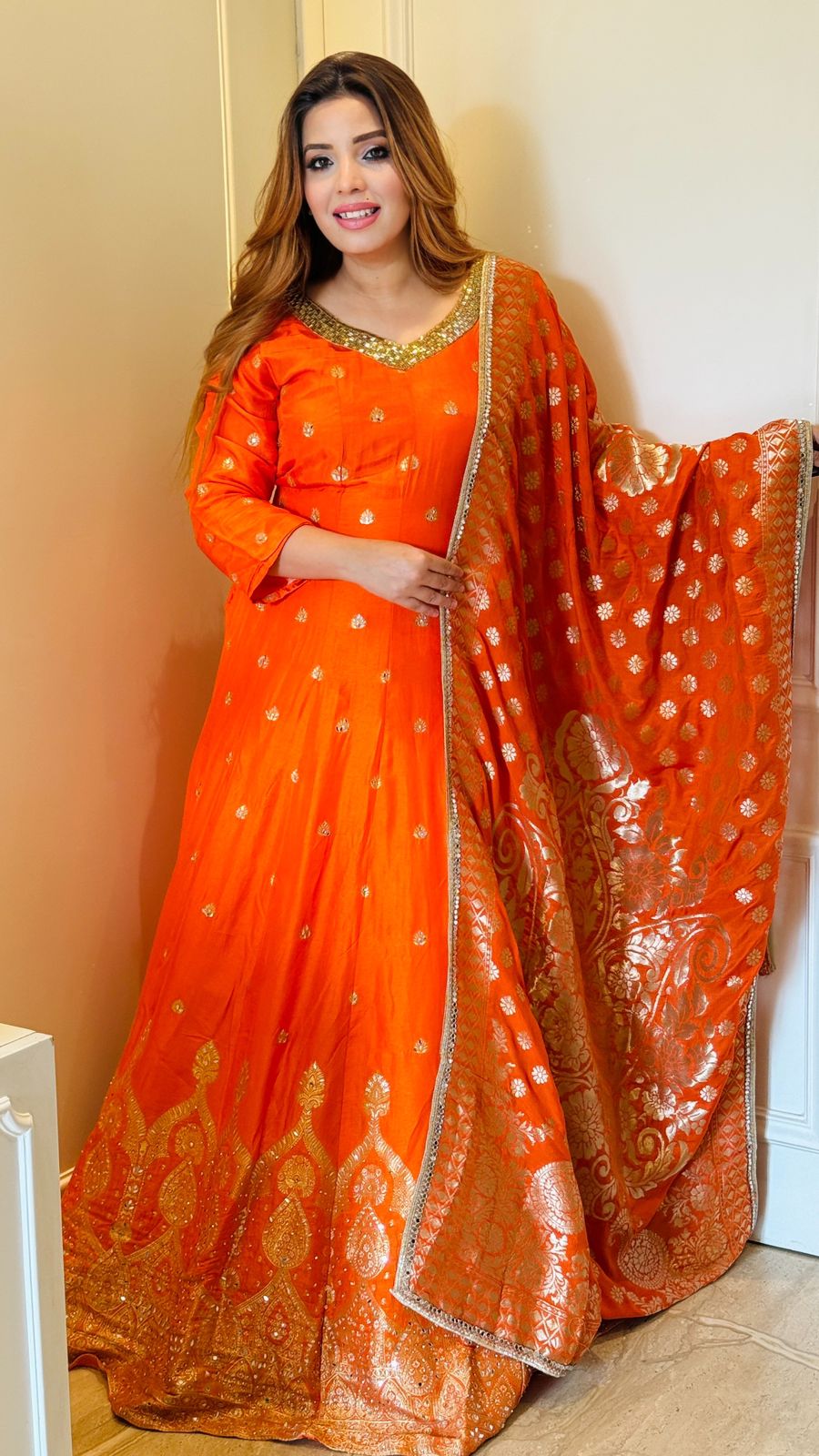Ira Anarkali Set- Pink, Orange