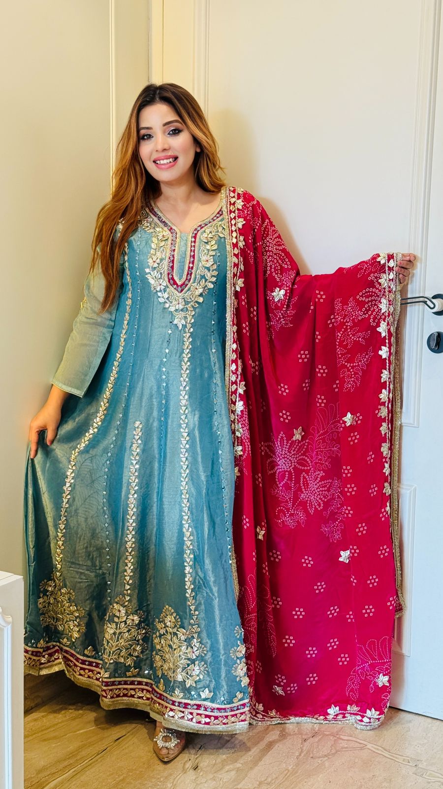 Meera Stone Gown- Blue, Yellow