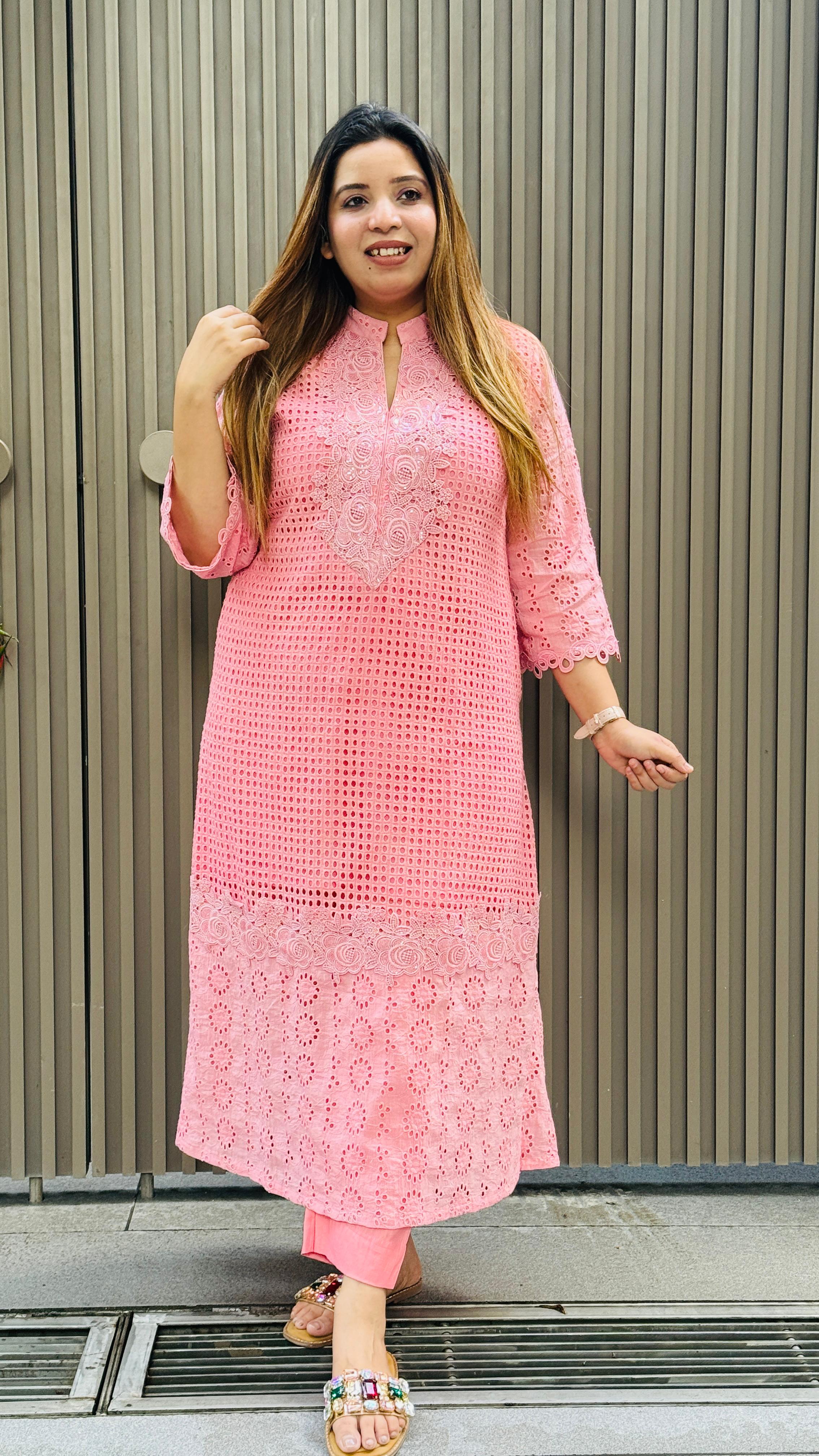 Hakuba A-Line Kurta Set- Green, Pink, Peach
