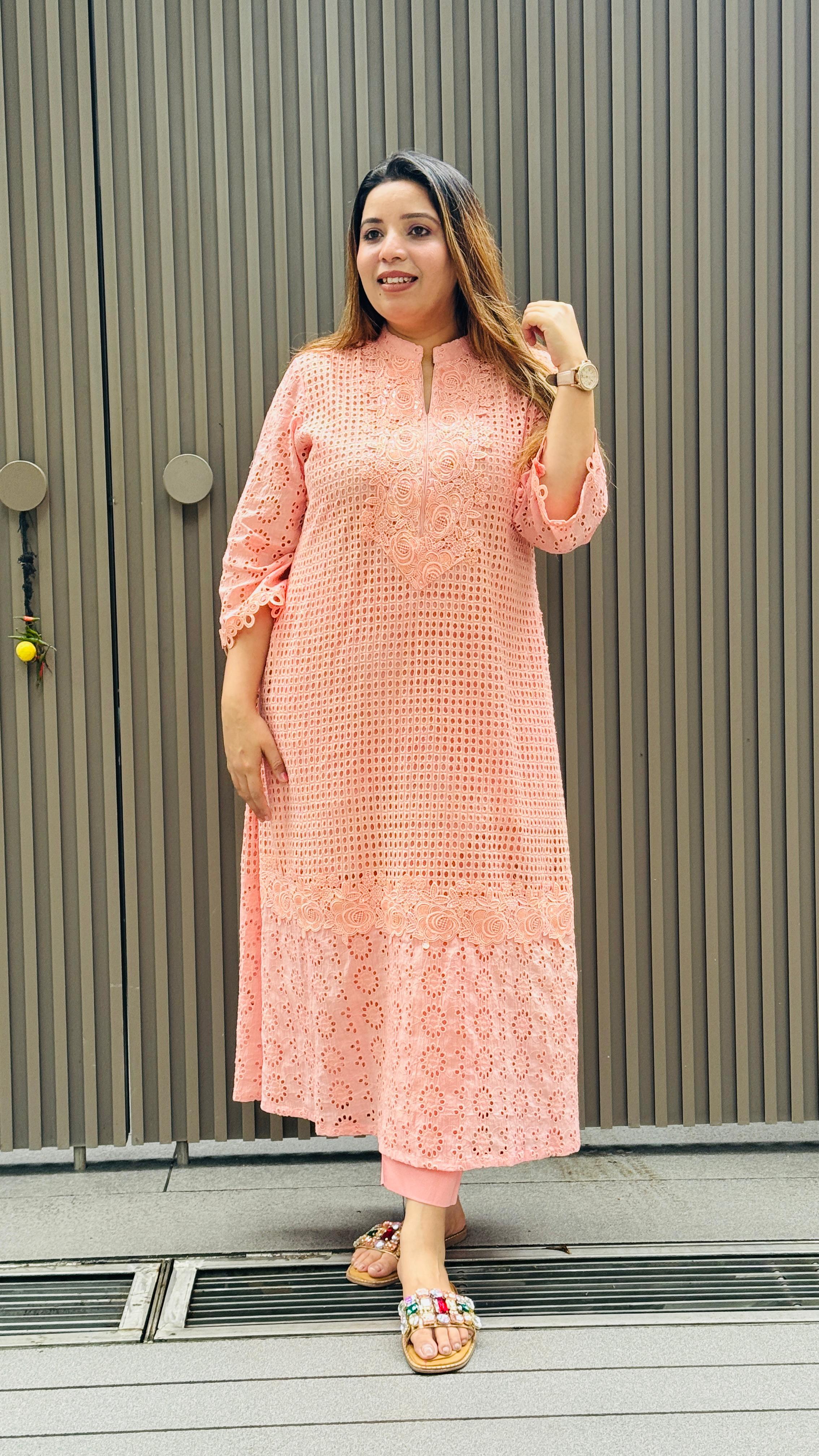 Hakuba A-Line Kurta Set- Green, Pink, Peach