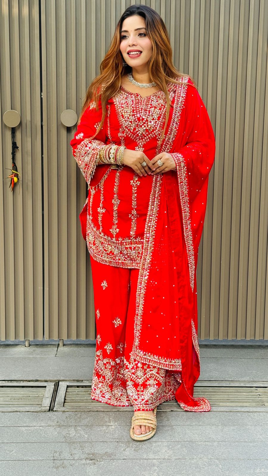 Aamira Plazo Set- Red, Orange, Magenta