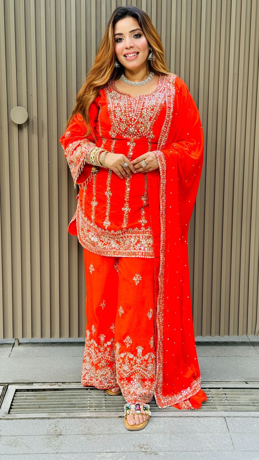 Aamira Plazo Set- Red, Orange, Magenta