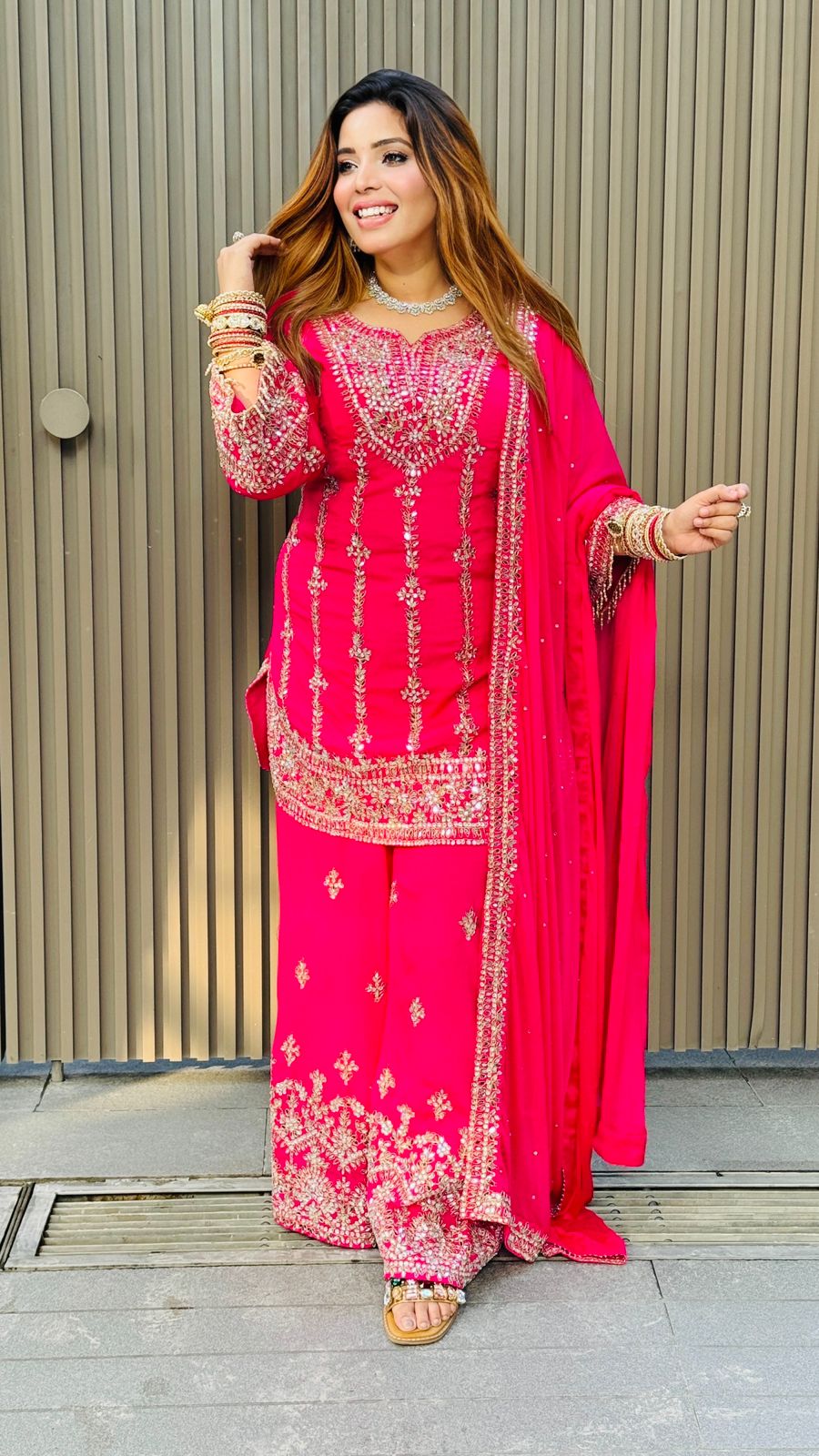 Aamira Plazo Set- Red, Orange, Magenta