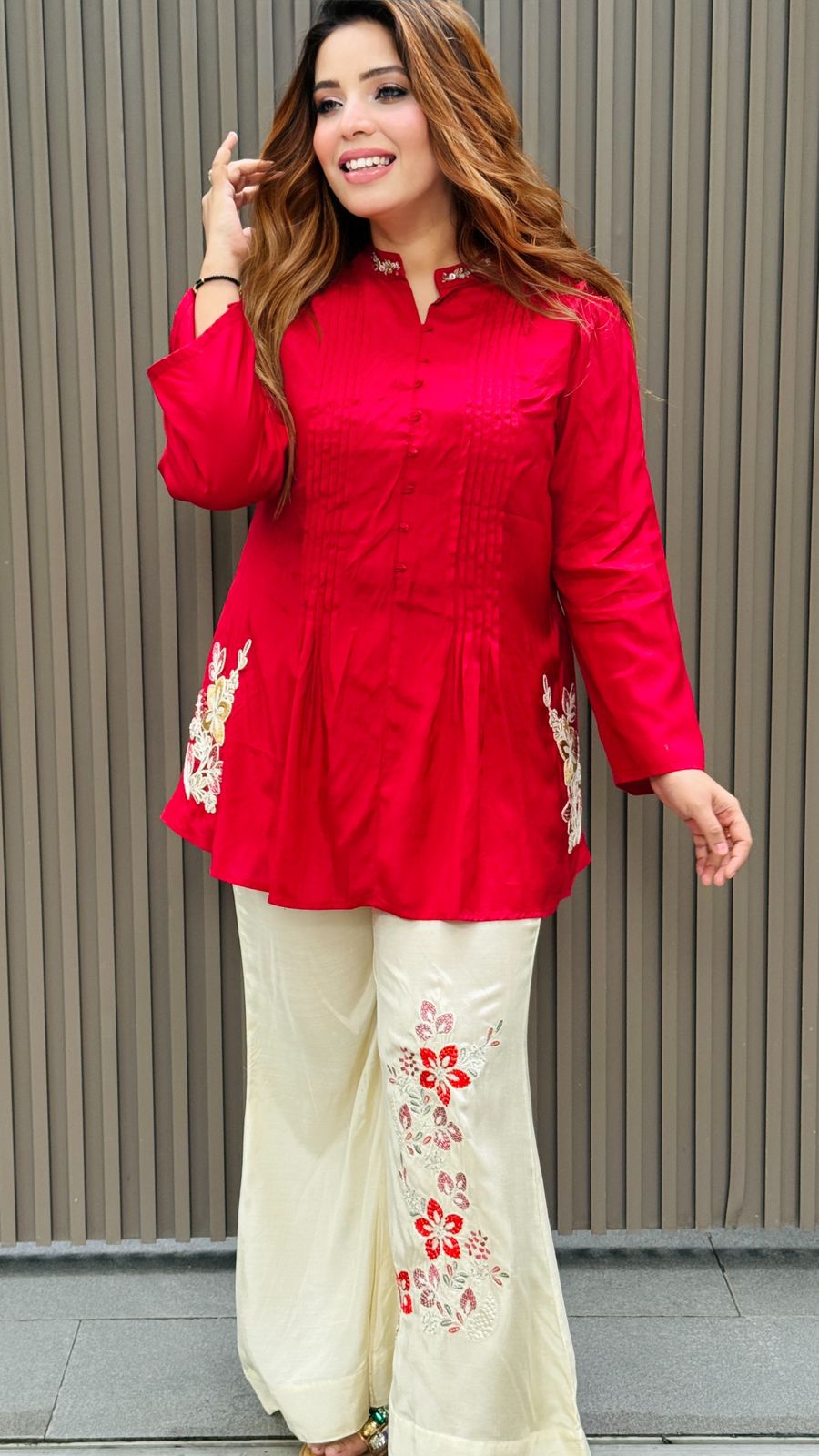 Inaaya Bell Plazo Set- Red, Black