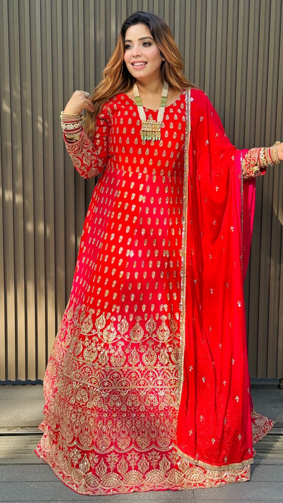 Rivya Heavy Gown- Pink & Red