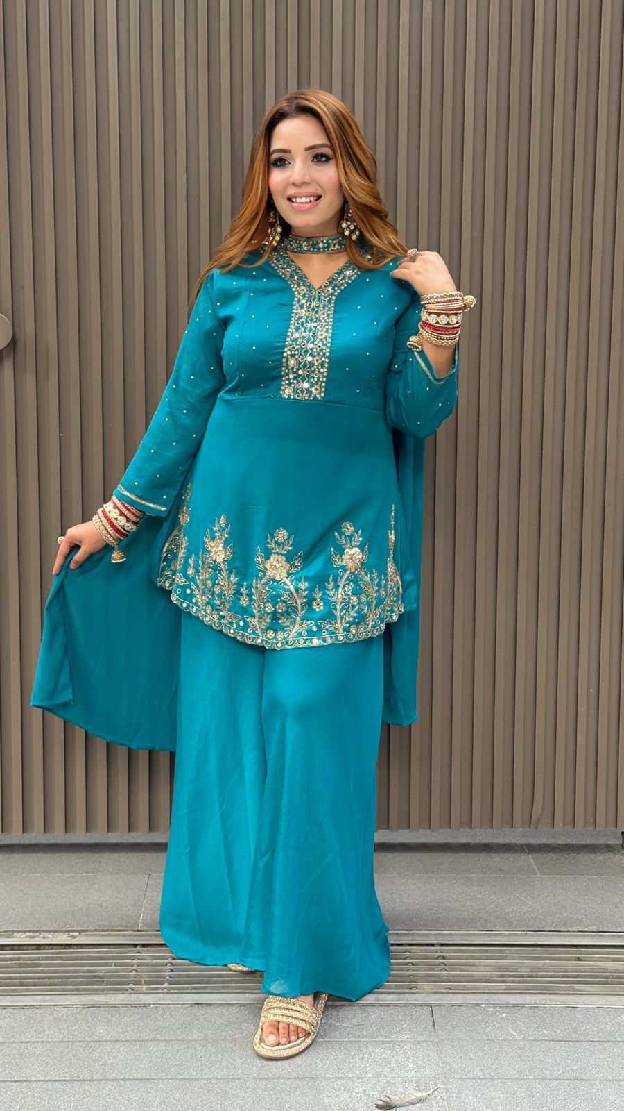 Aamira Peplum Suit Set- Blue, Yellow