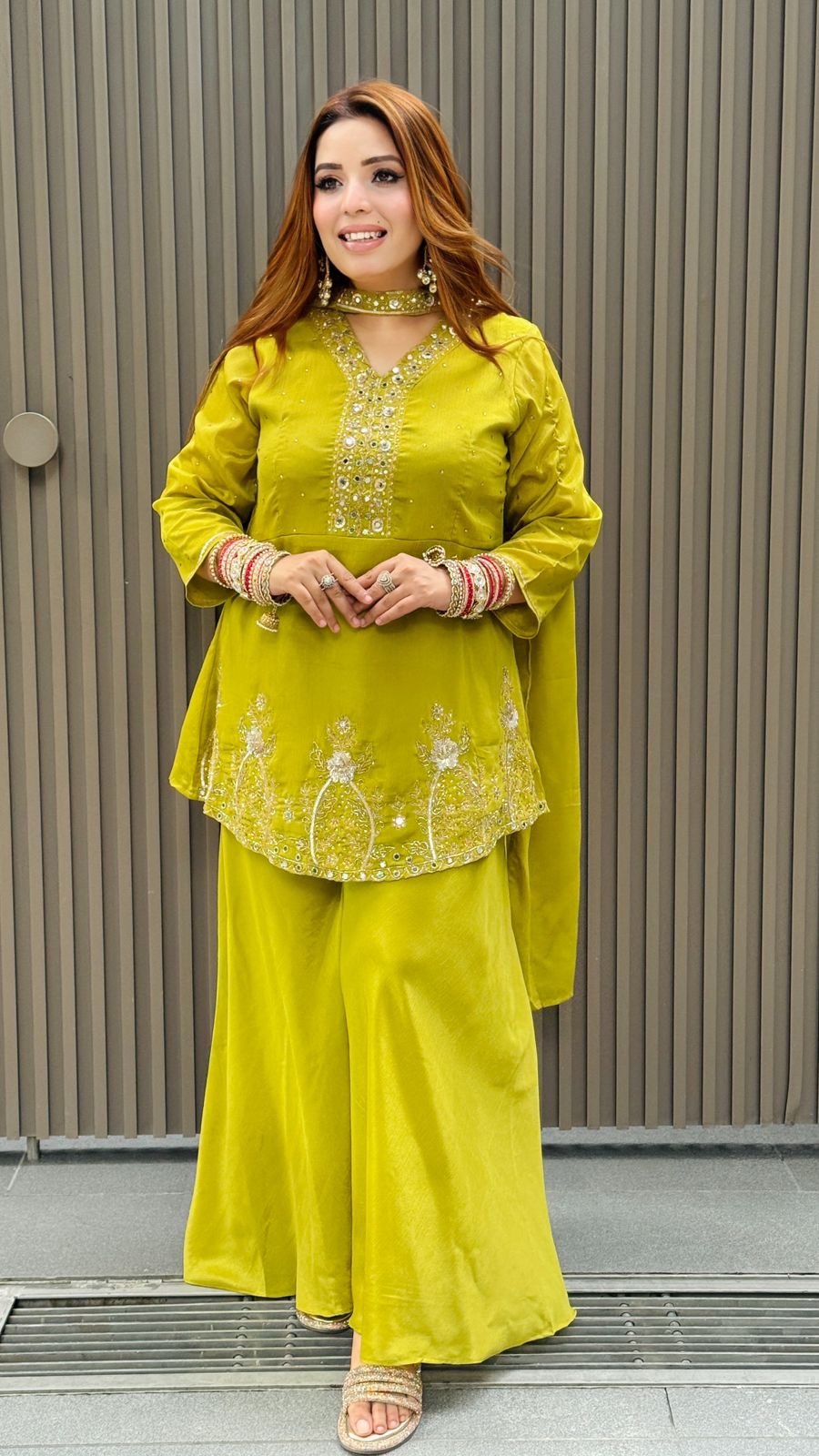 Aamira Peplum Suit Set- Blue, Yellow