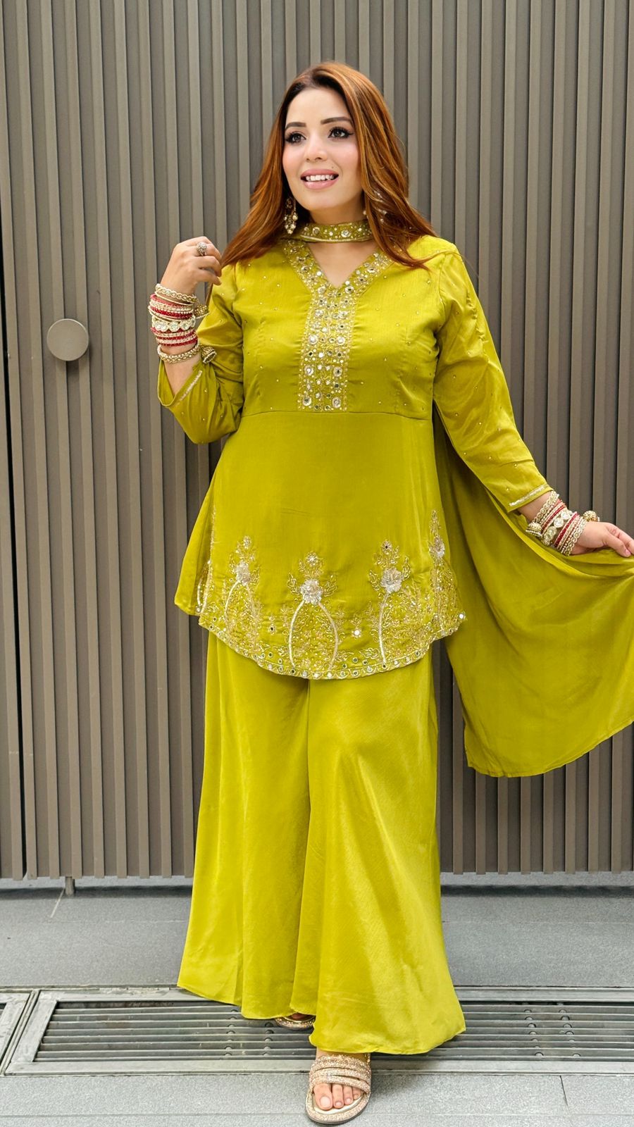 Aamira Peplum Suit Set- Blue, Yellow