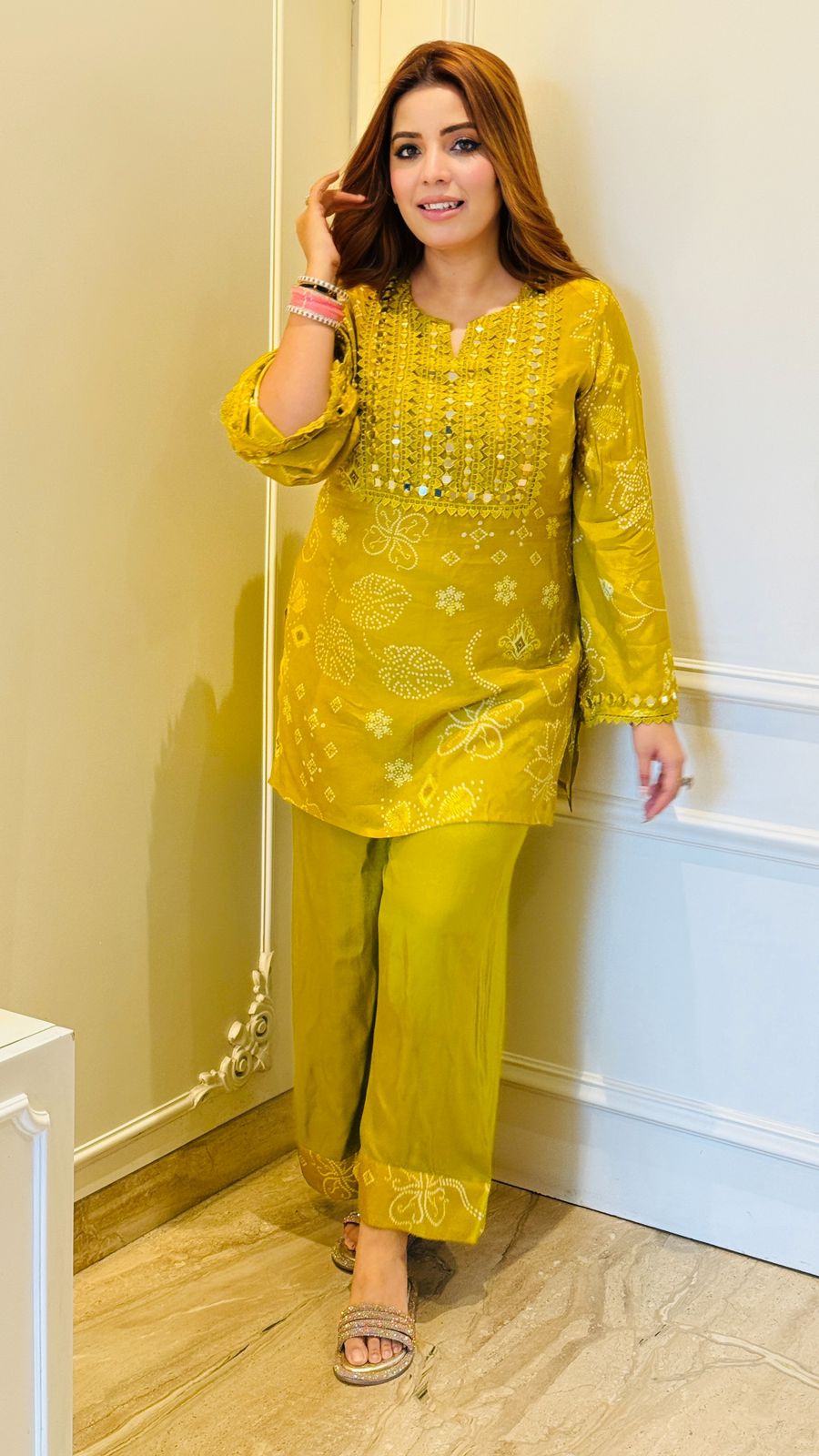 Nysa Bandhni Cordset- Yellow