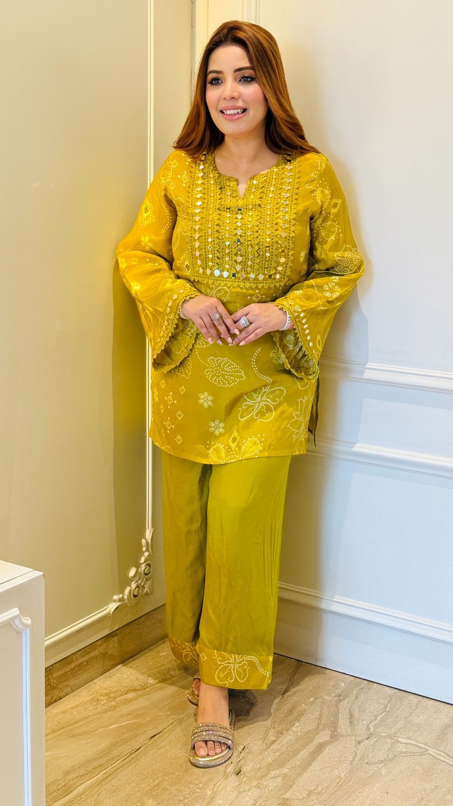 Nysa Bandhni Cordset- Yellow