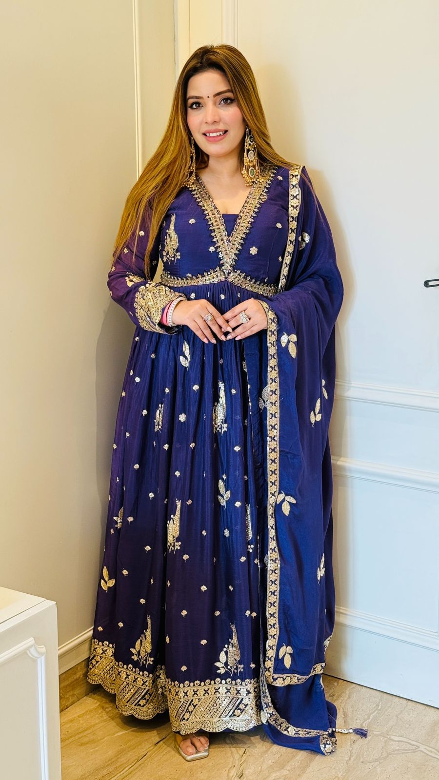 Naira Anarkali Suit Set- Navy