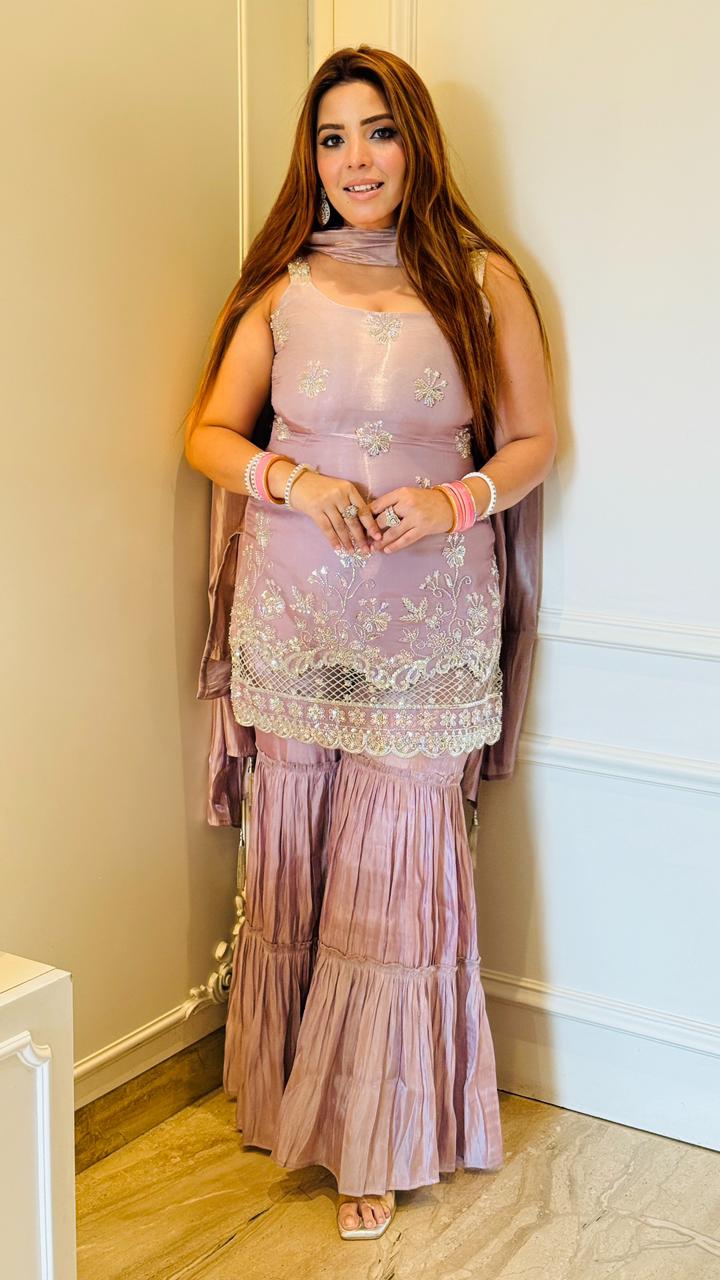 Alesha Sharrara Set- Beige, Lavender, Blue