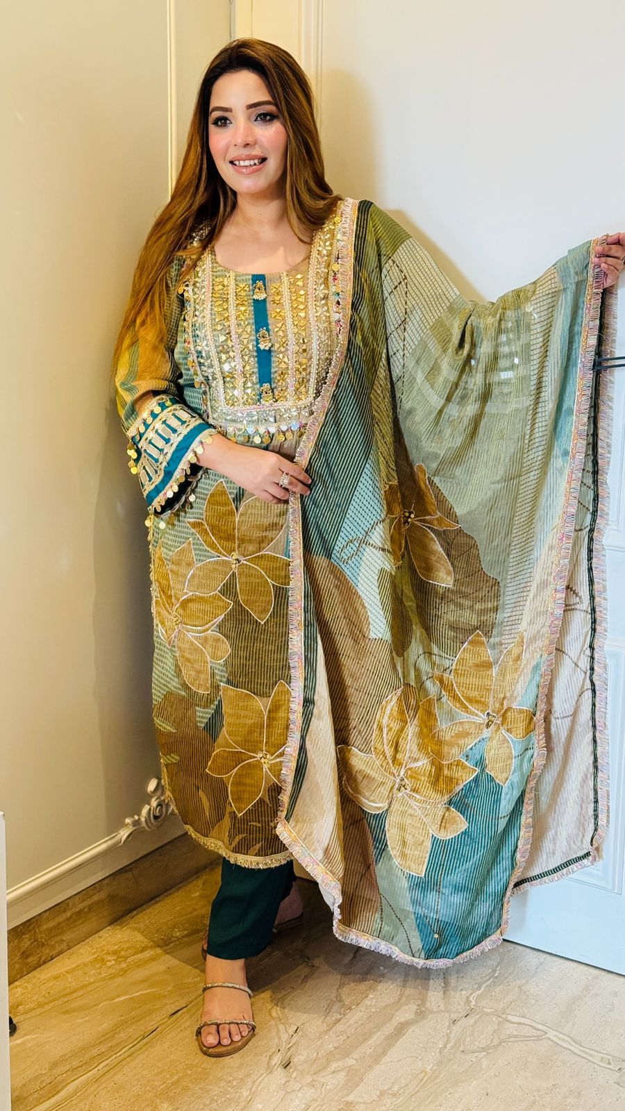 Ishvani Suit Set- Purple, Yellow