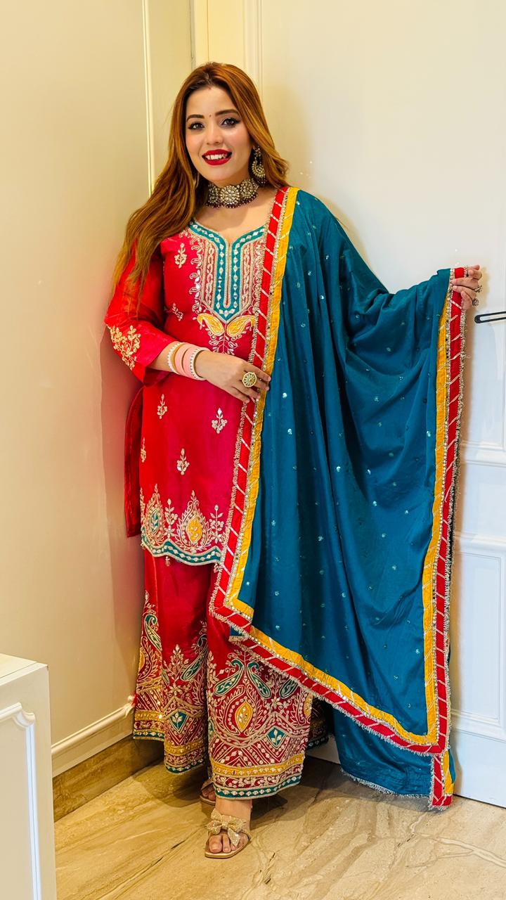 Naira Plazo Set- Red