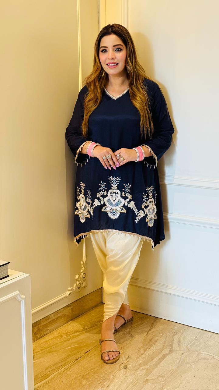 Rivona Tulip Kurta Set- Blue, Magenta